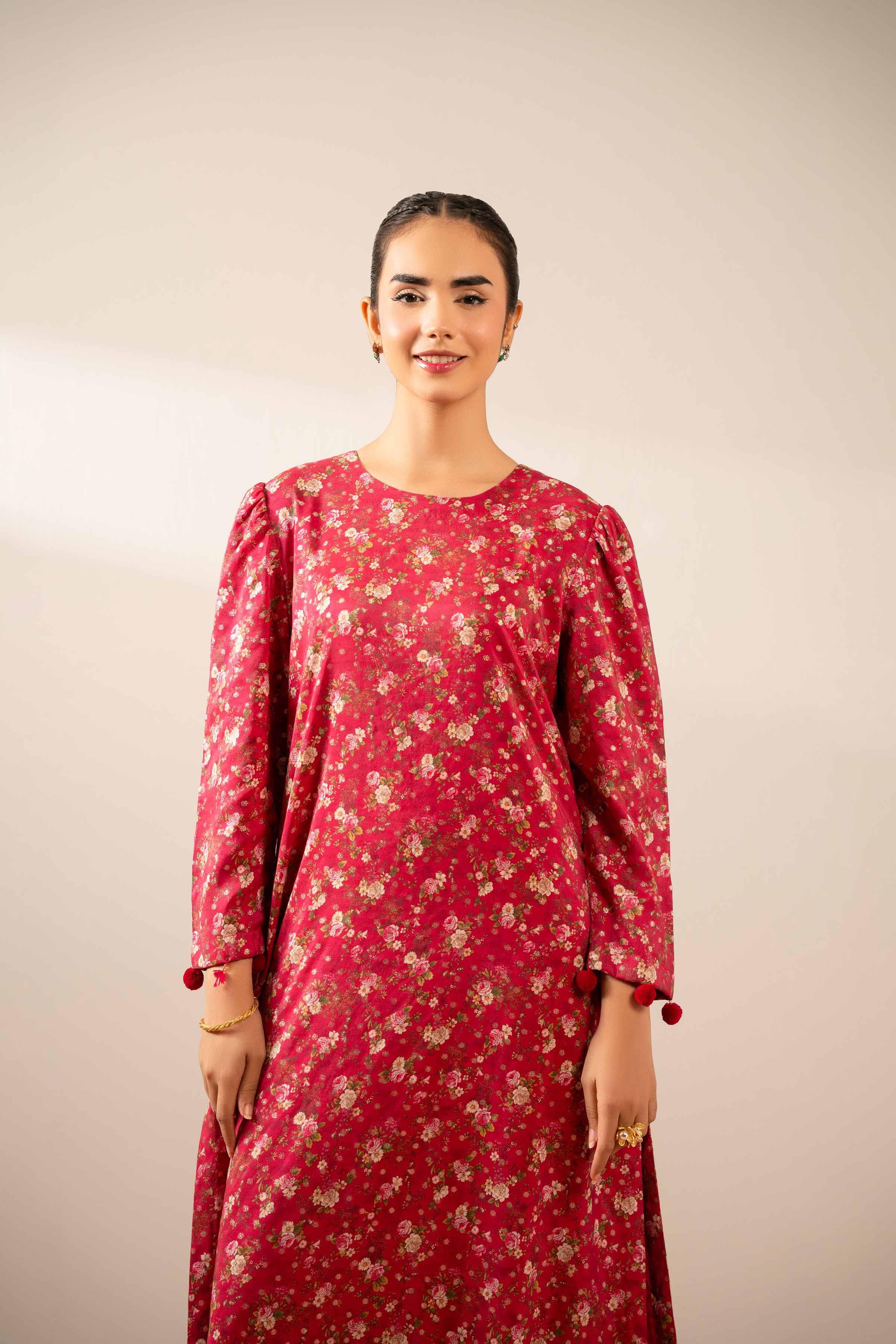 NishatUK - Shocking Pink Printed Monar Gold 1-piece ready to wear Fustan