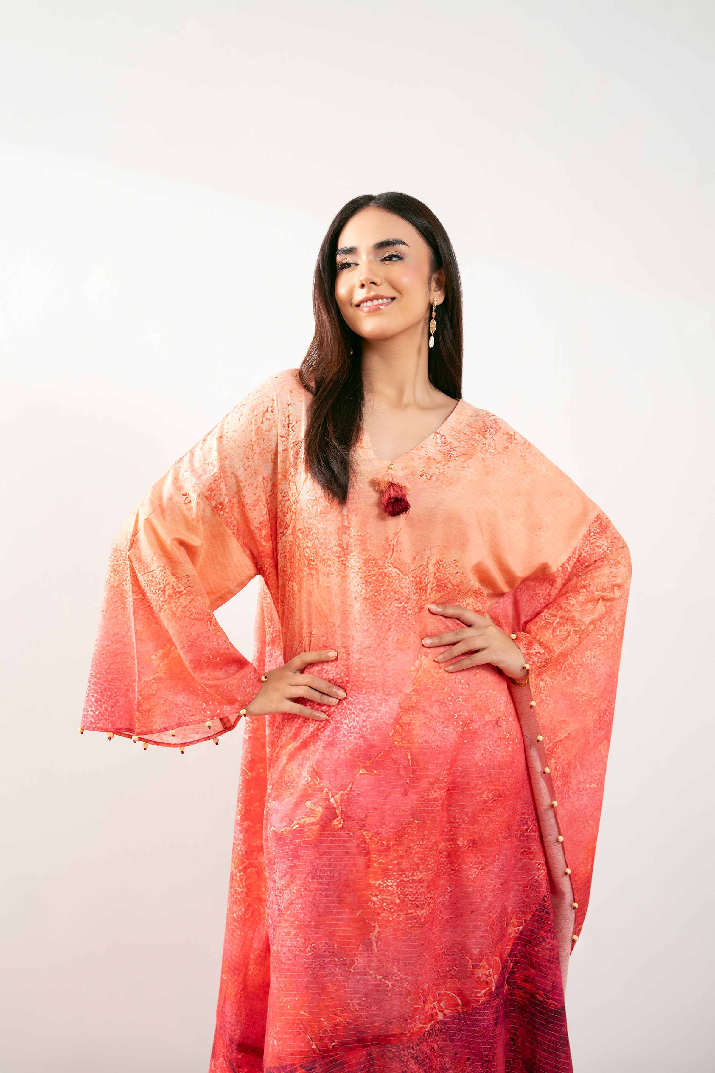 NishatUK - Peach Printed Lawn 1-piece ready to wear Kaftan