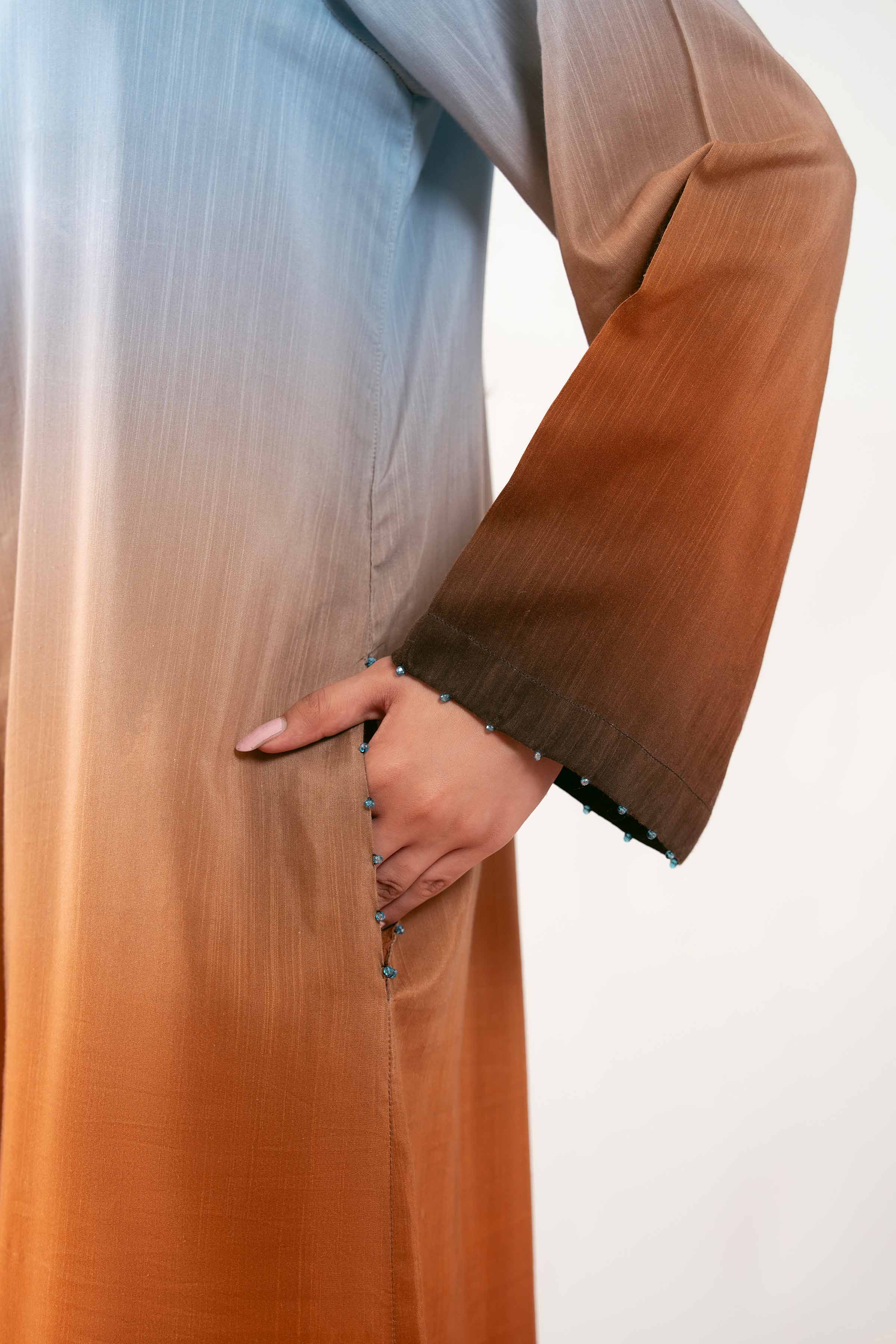 NishatUK - Blue Printed Silk 1-piece ready to wear Long Dress