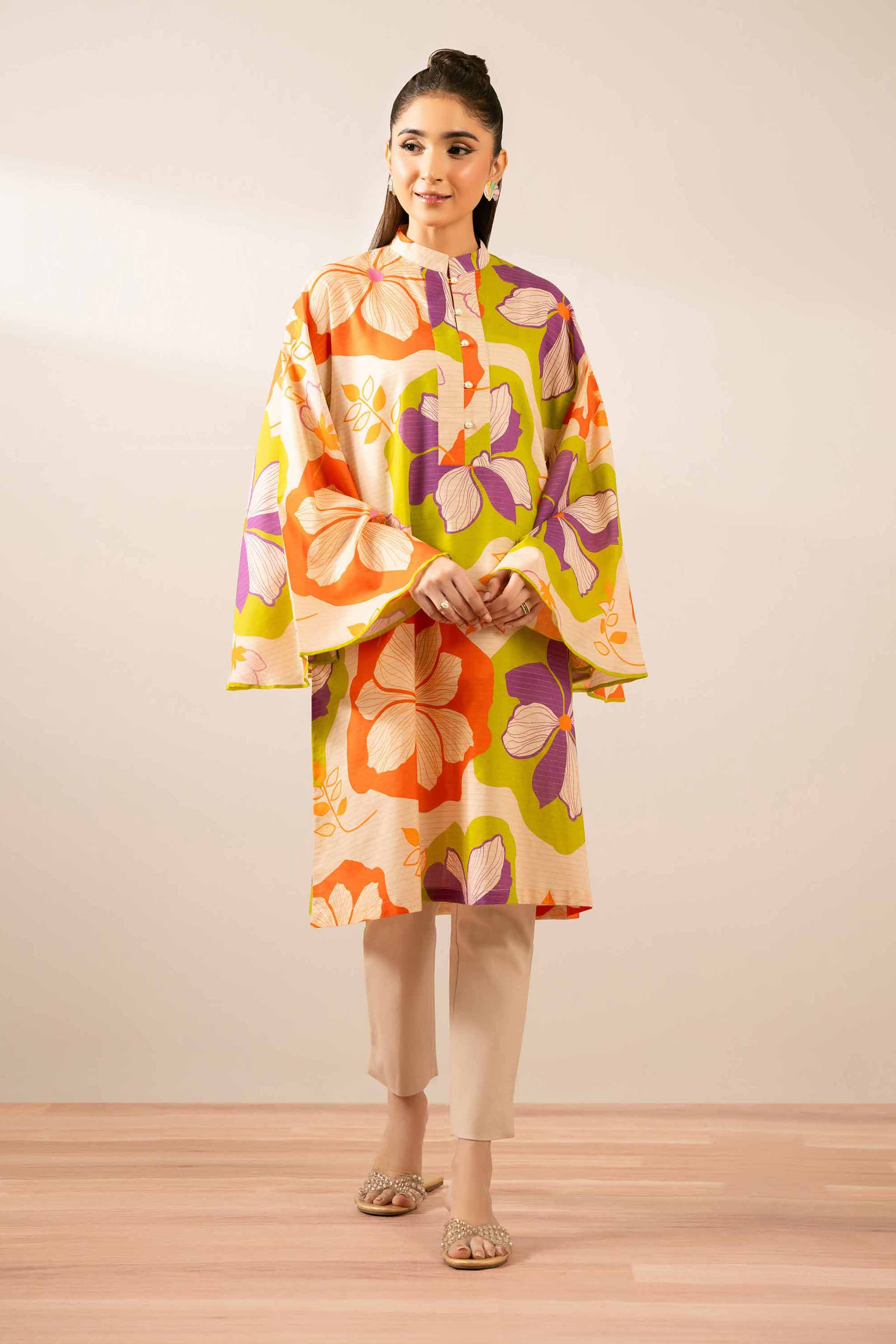 NishatUK - Off White Printed Lawn 1-piece ready to wear Tunic