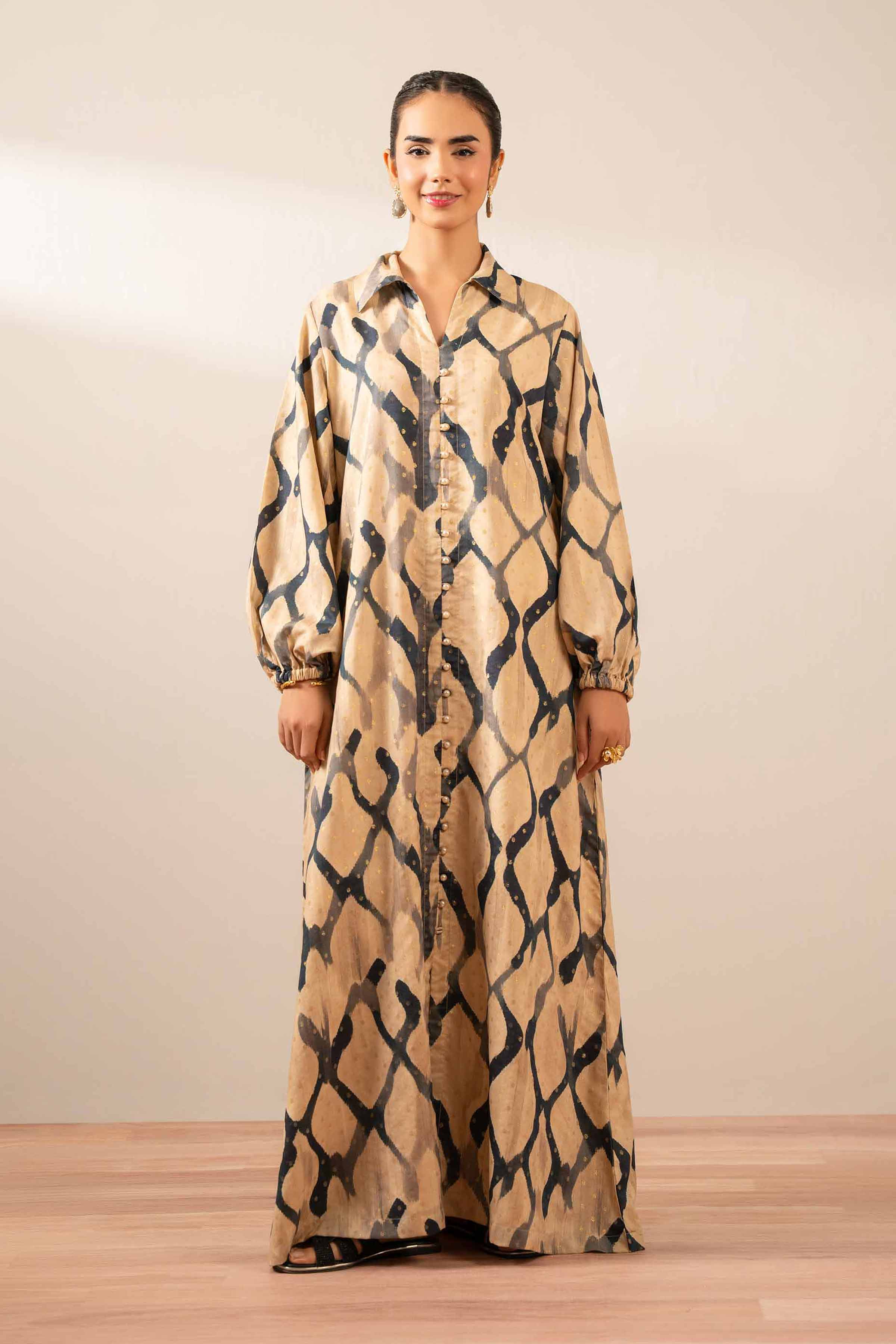 NishatUK - Gold Printed Monar Gold 1-piece ready to wear Long Dress
