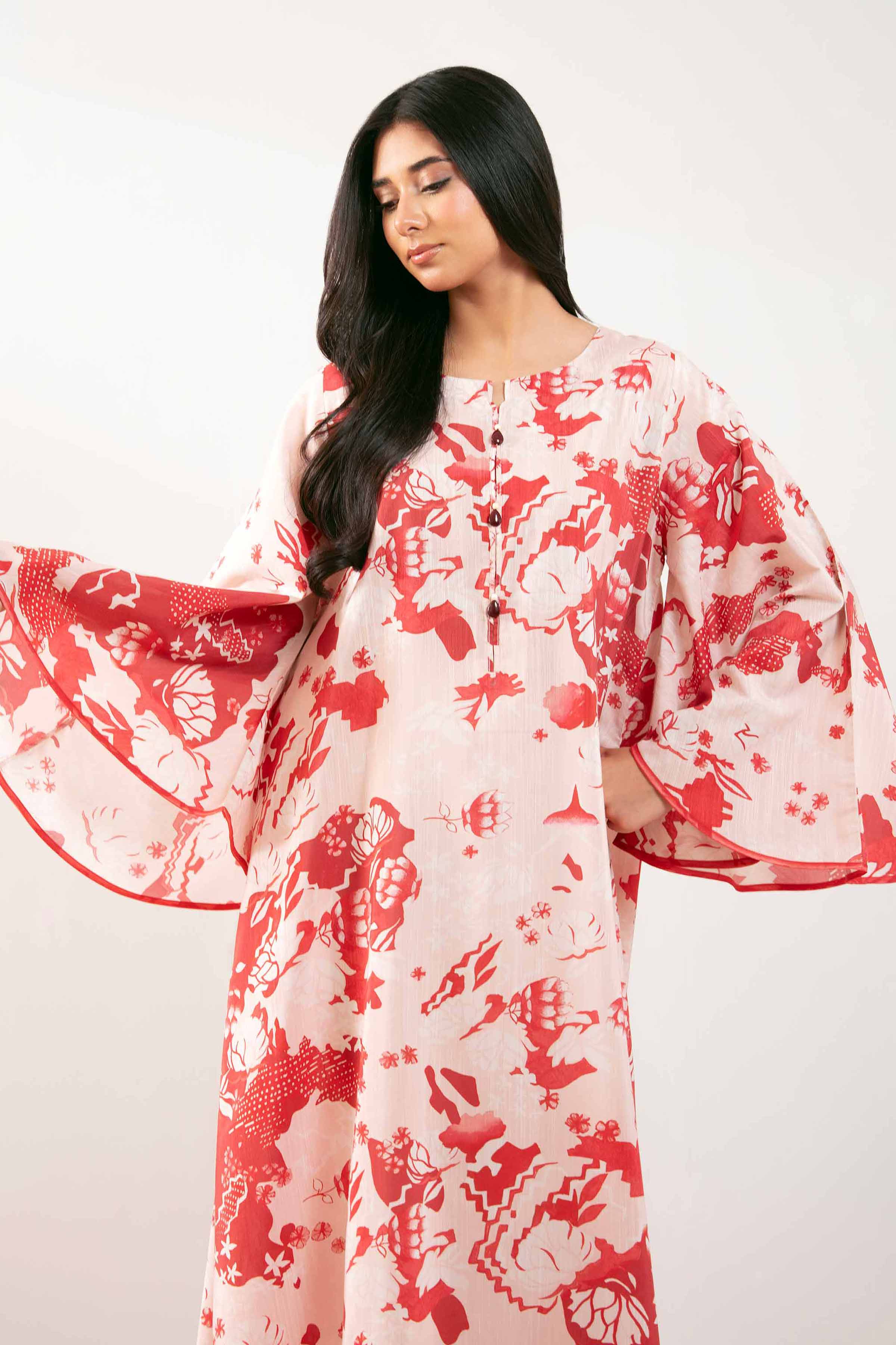 NishatUK - Rose Printed Silk 1-piece ready to wear Long Dress