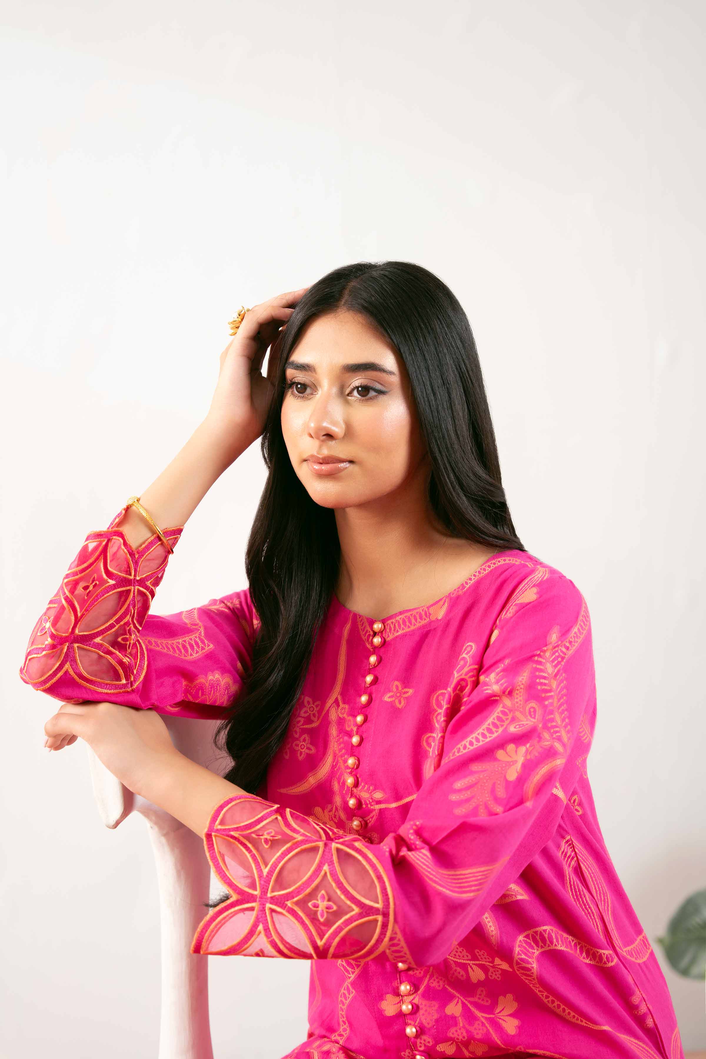 NishatUK - Shocking Pink Embroidered Jacquard 1-piece ready to wear Long Dress