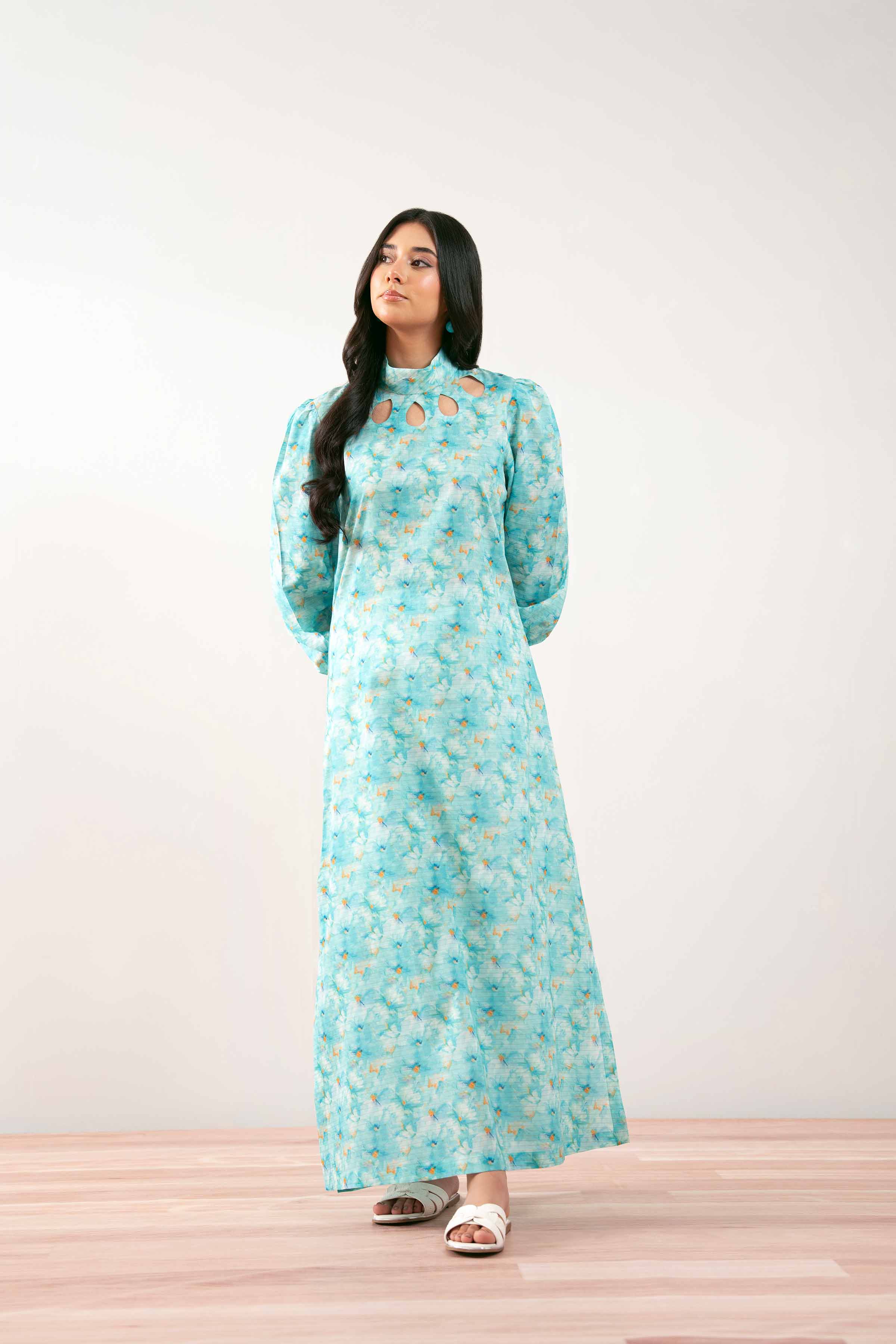 NishatUK - Ferozi Printed Lawn 1-piece ready to wear Long Dress