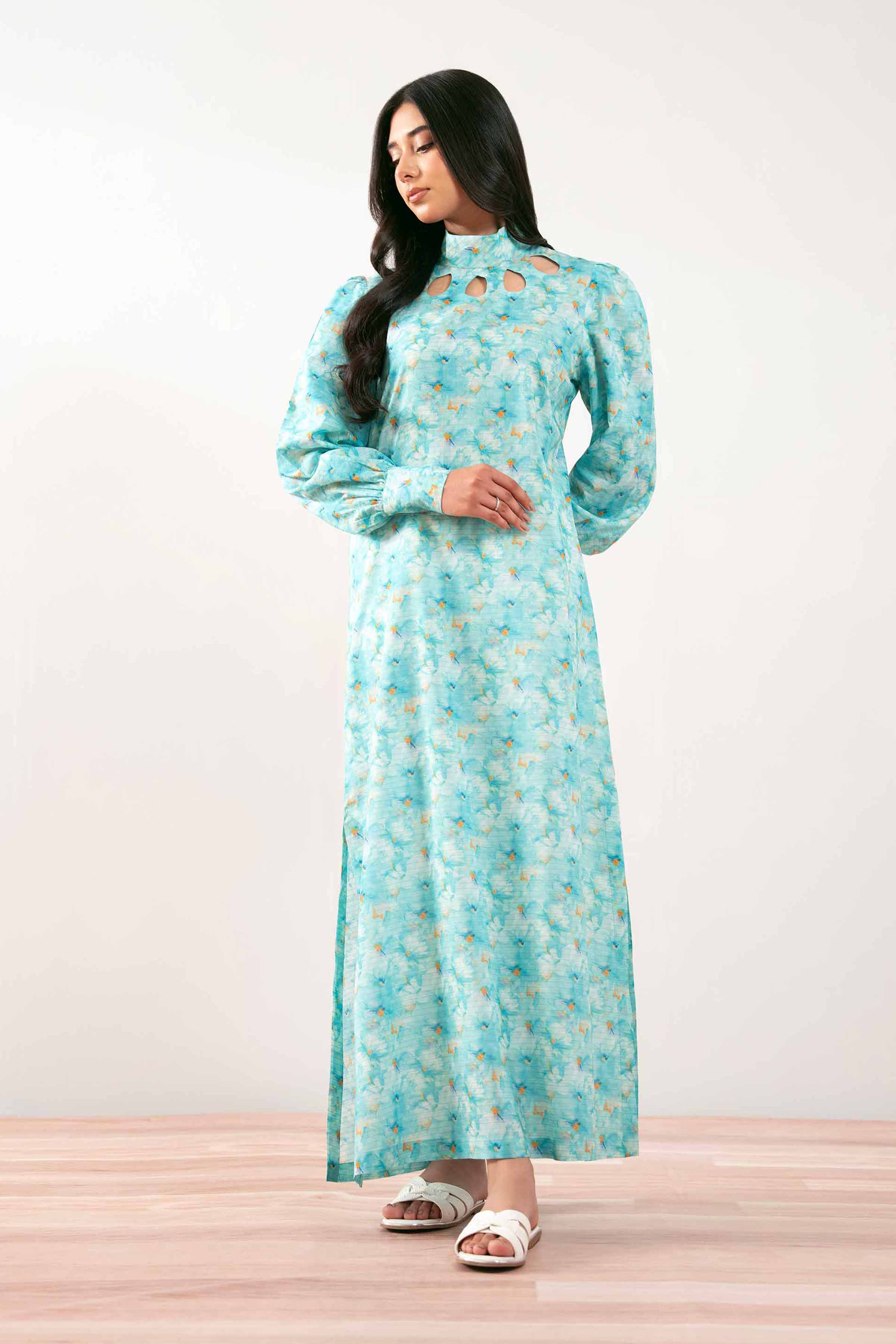 NishatUK - Ferozi Printed Lawn 1-piece ready to wear Long Dress