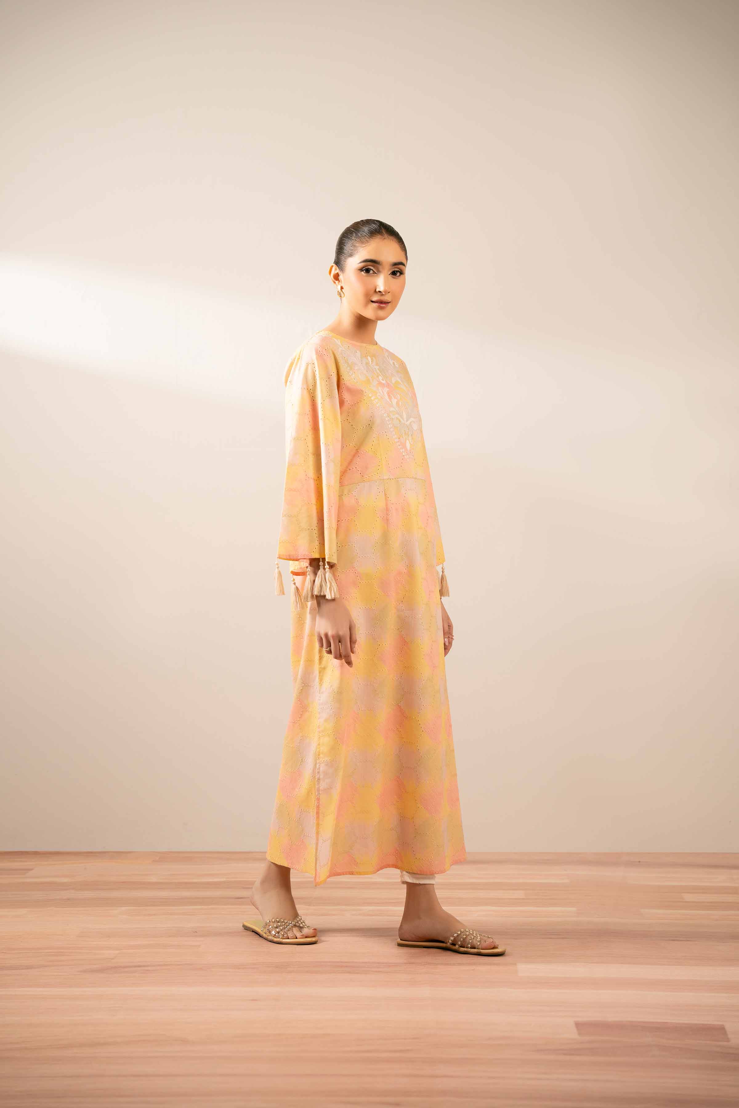 NishatUK - Pastel Embroidered Chicken Kari 1-piece ready to wear Long Dress