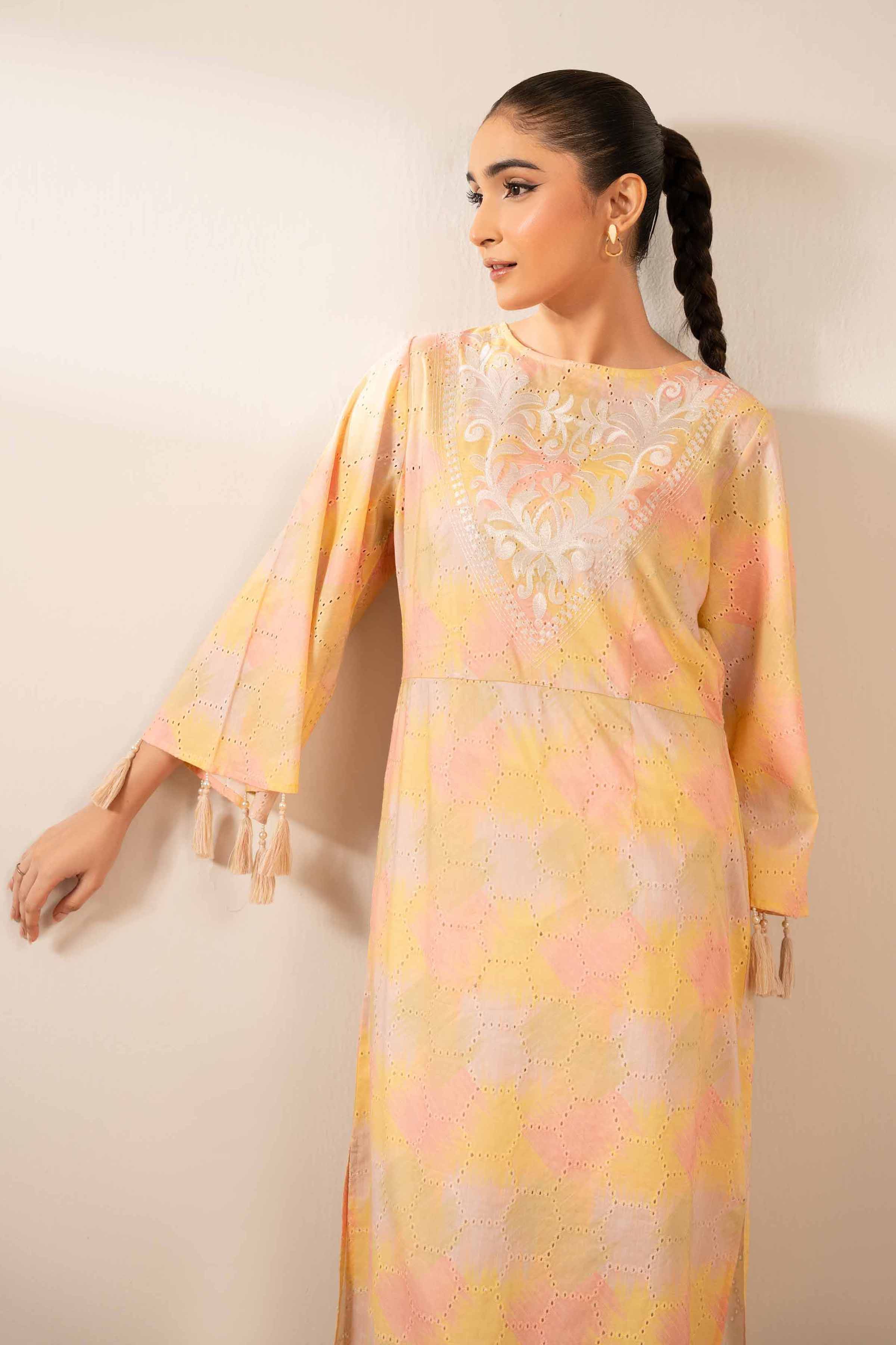 NishatUK - Pastel Embroidered Chicken Kari 1-piece ready to wear Long Dress