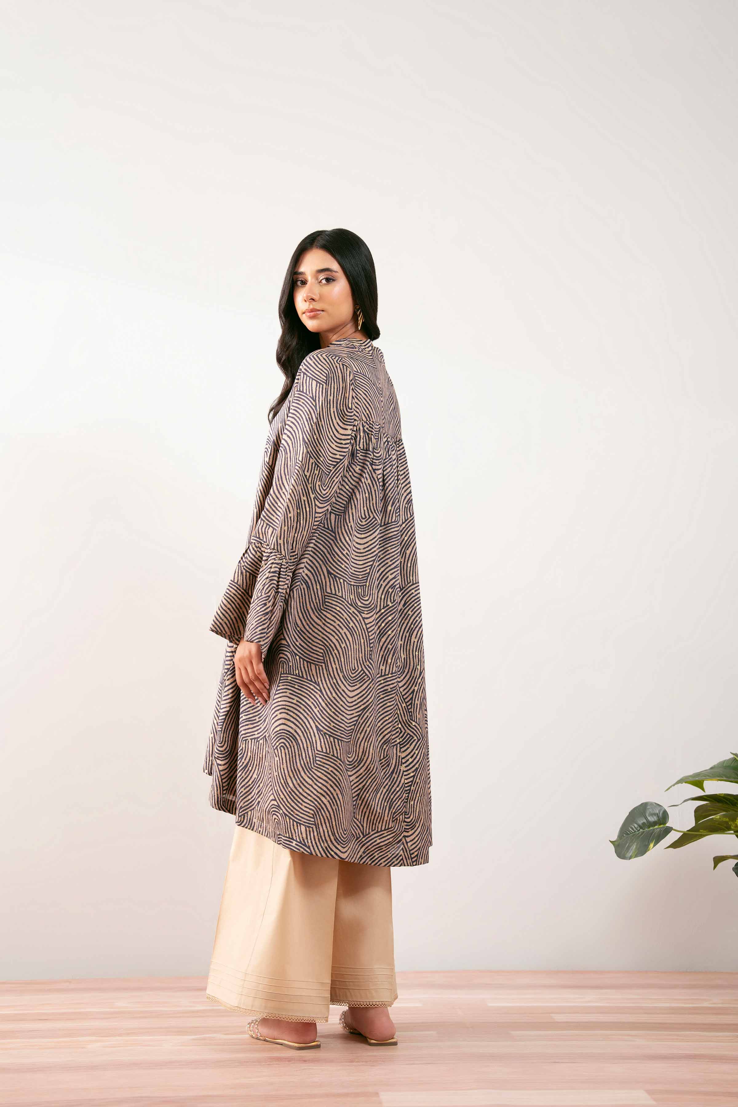 NishatUK - Brown Printed Monar Gold 1-piece ready to wear Fustan