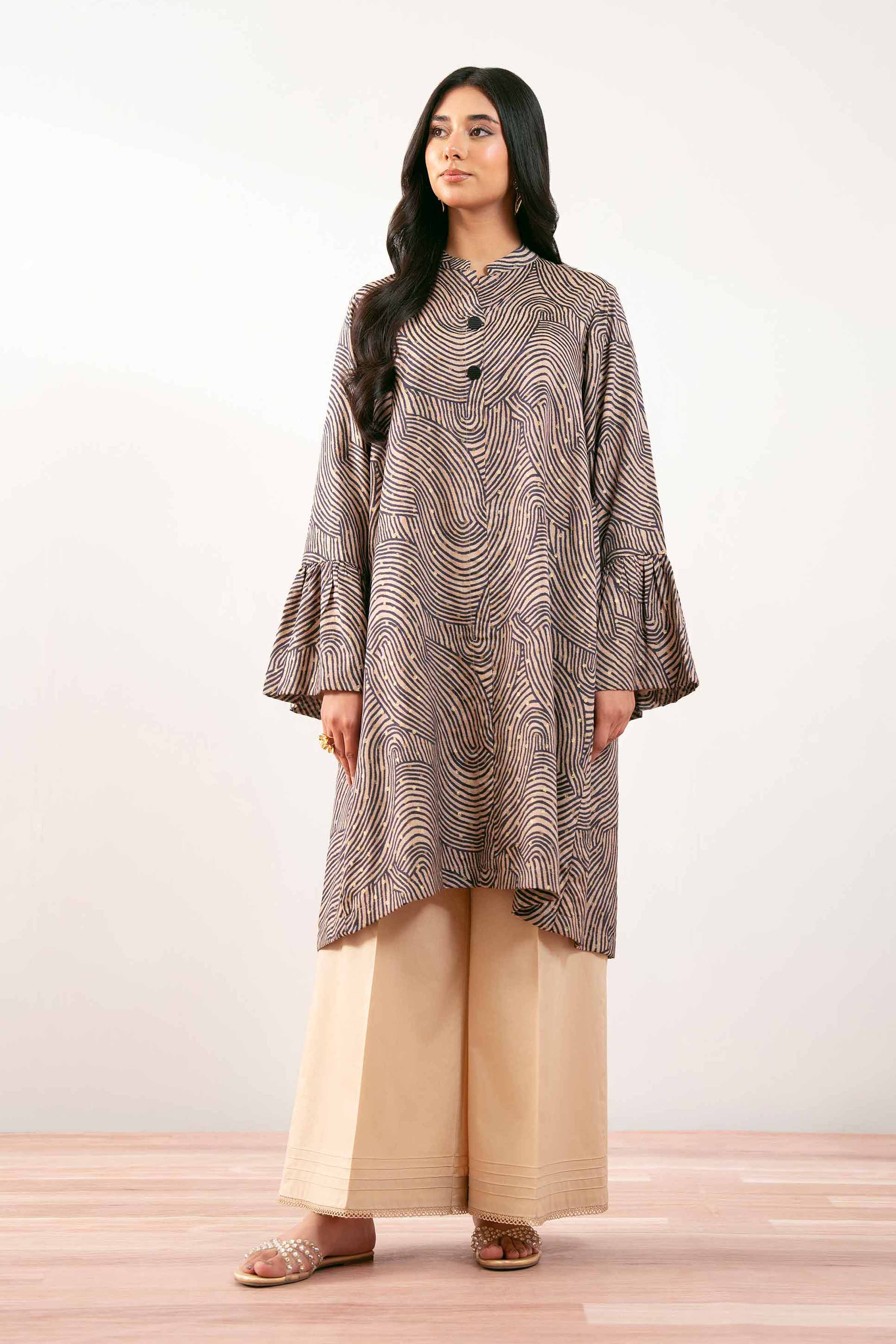 NishatUK - Brown Printed Monar Gold 1-piece ready to wear Fustan