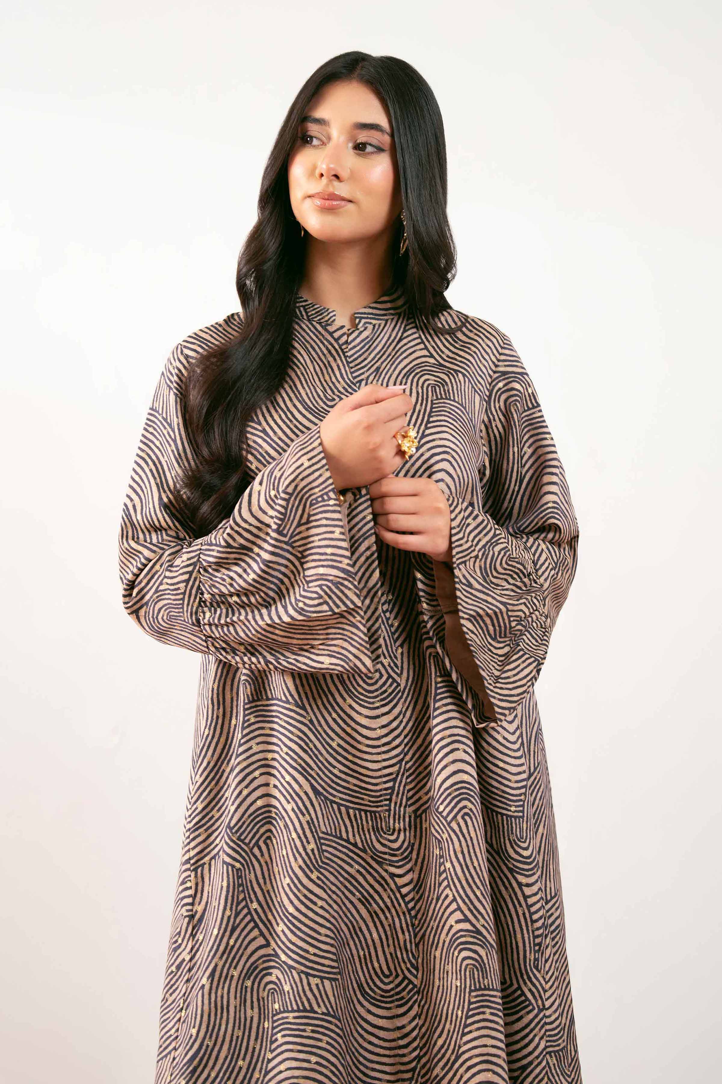 NishatUK - Brown Printed Monar Gold 1-piece ready to wear Fustan
