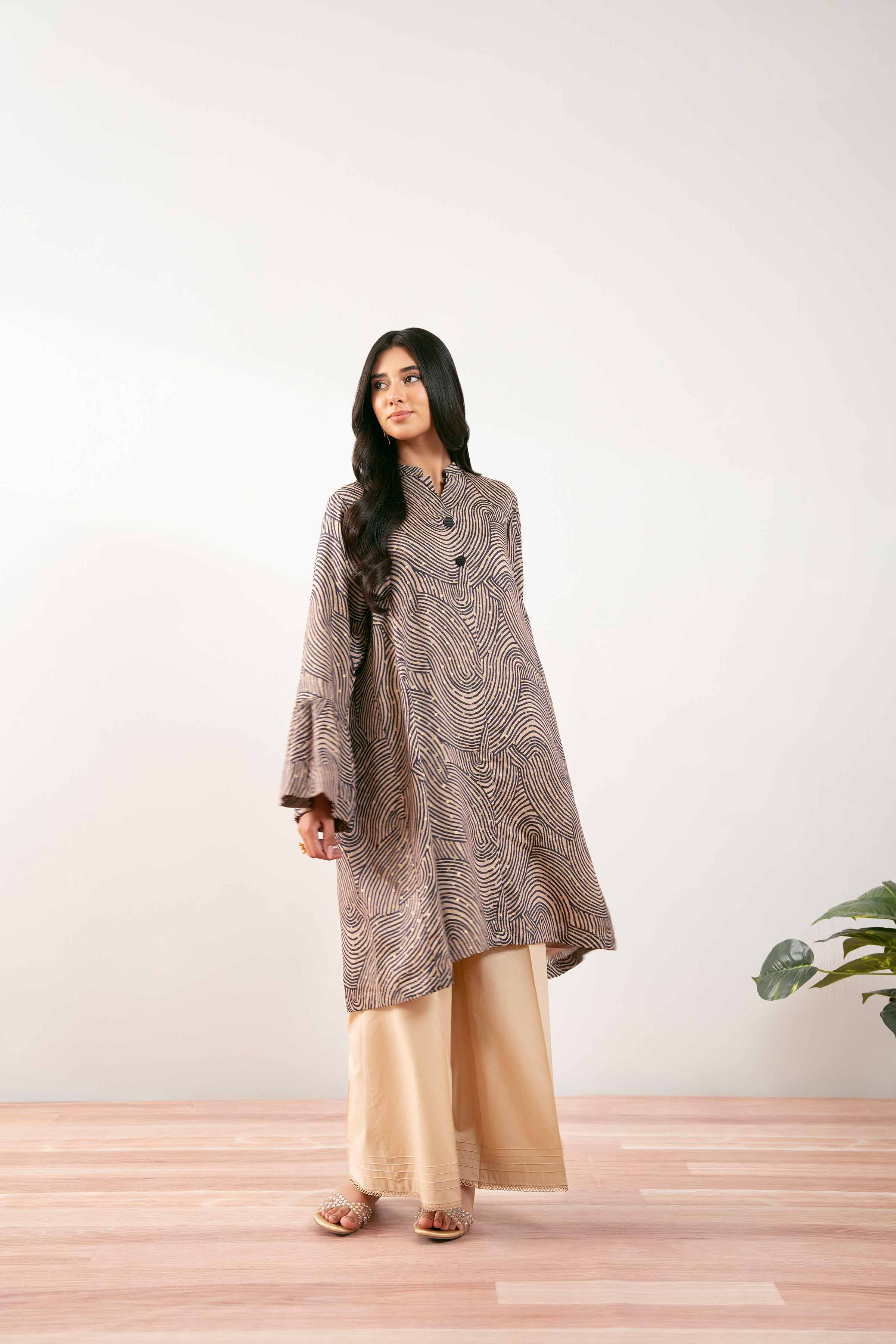 NishatUK - Brown Printed Monar Gold 1-piece ready to wear Fustan