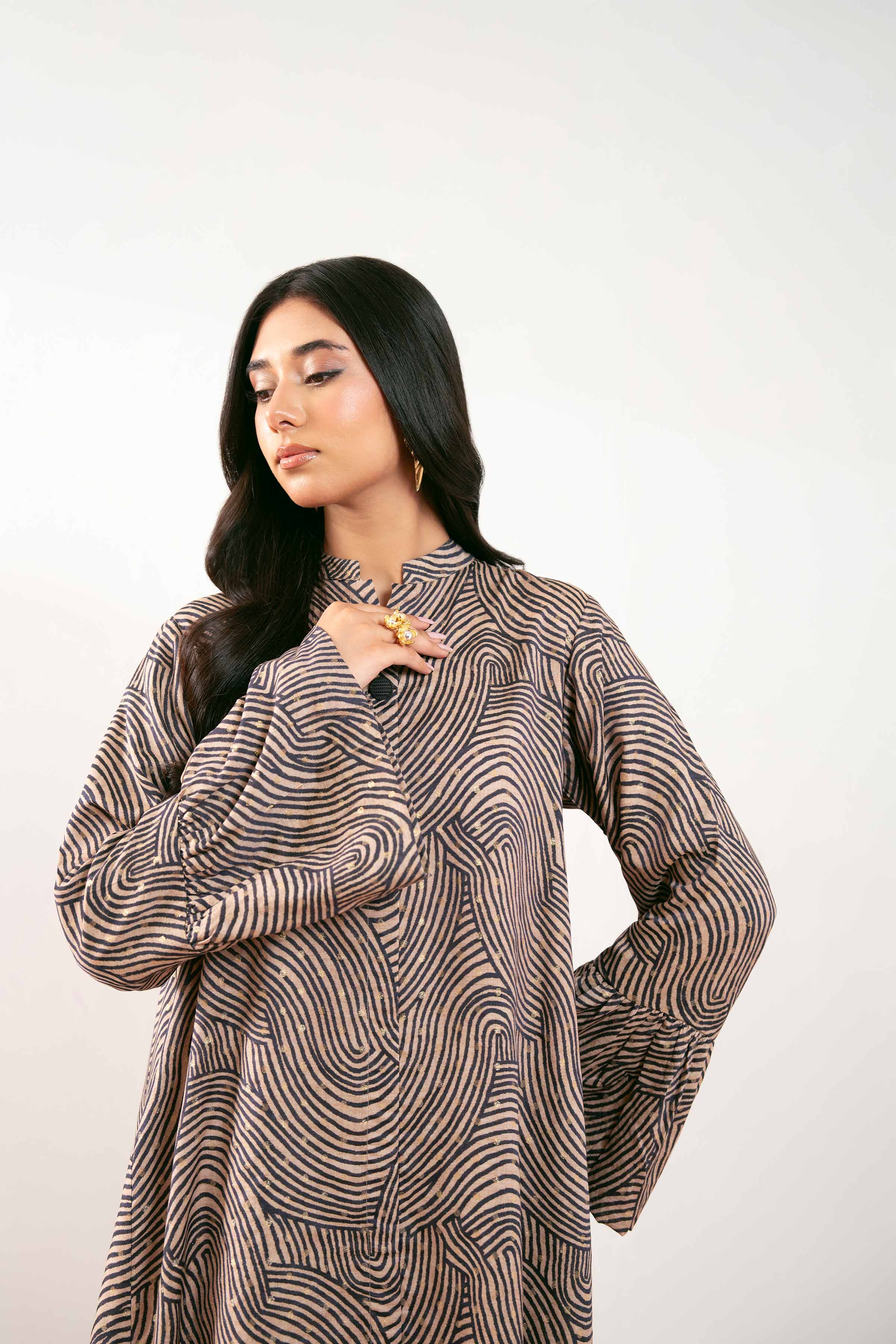 NishatUK - Brown Printed Monar Gold 1-piece ready to wear Fustan