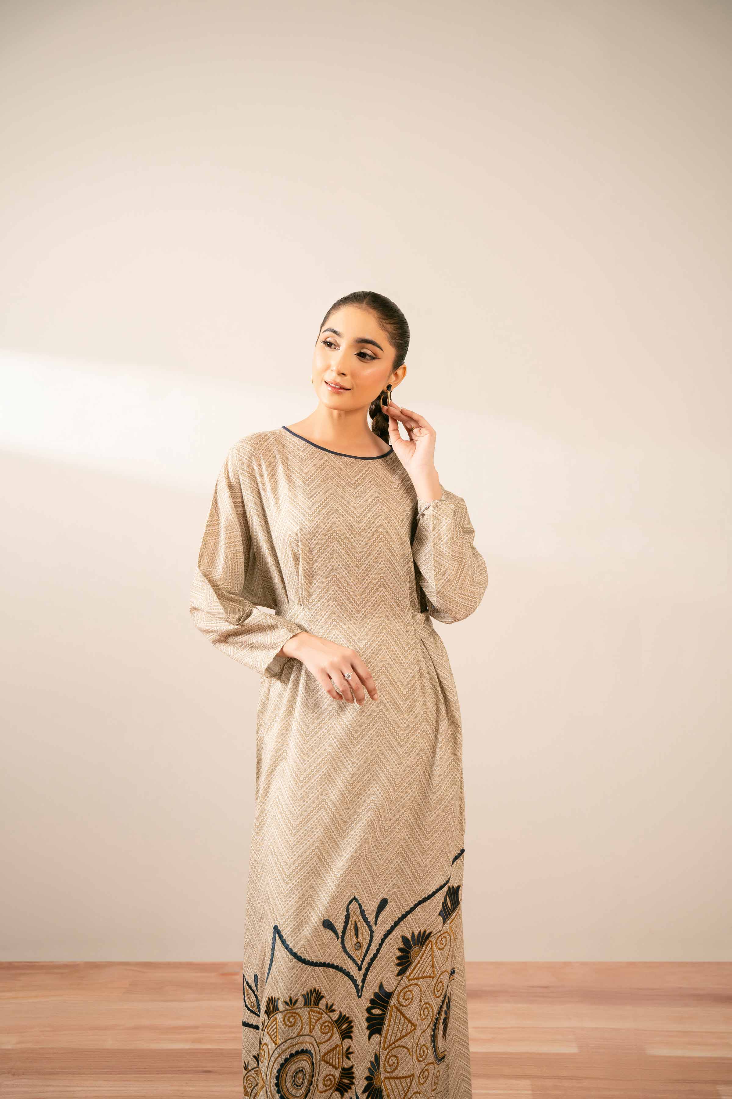NishatUK - Off White Embroidered Lawn 1-piece ready to wear Long Dress