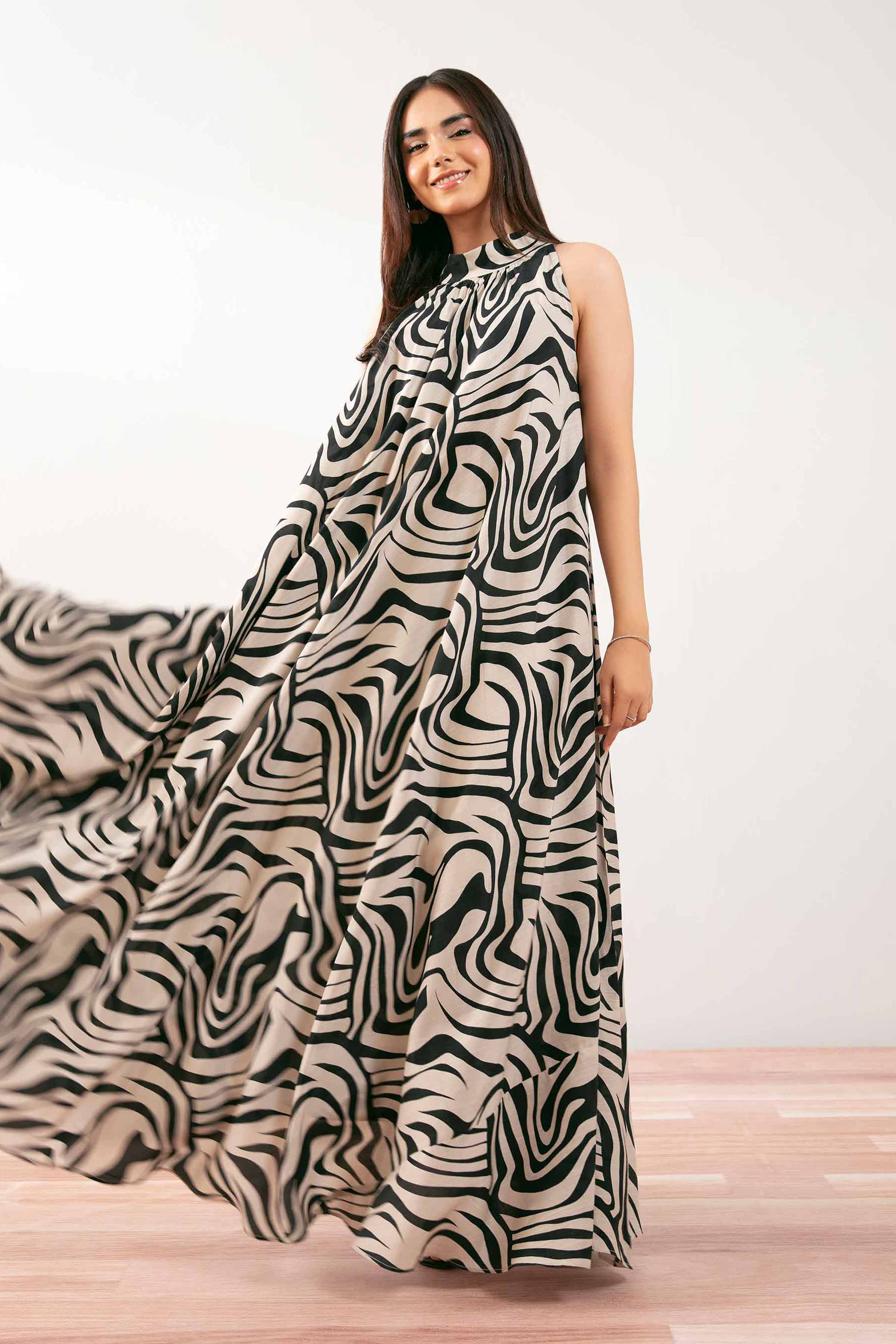 NishatUK - Off White Printed Silk 1-piece ready to wear Long Dress