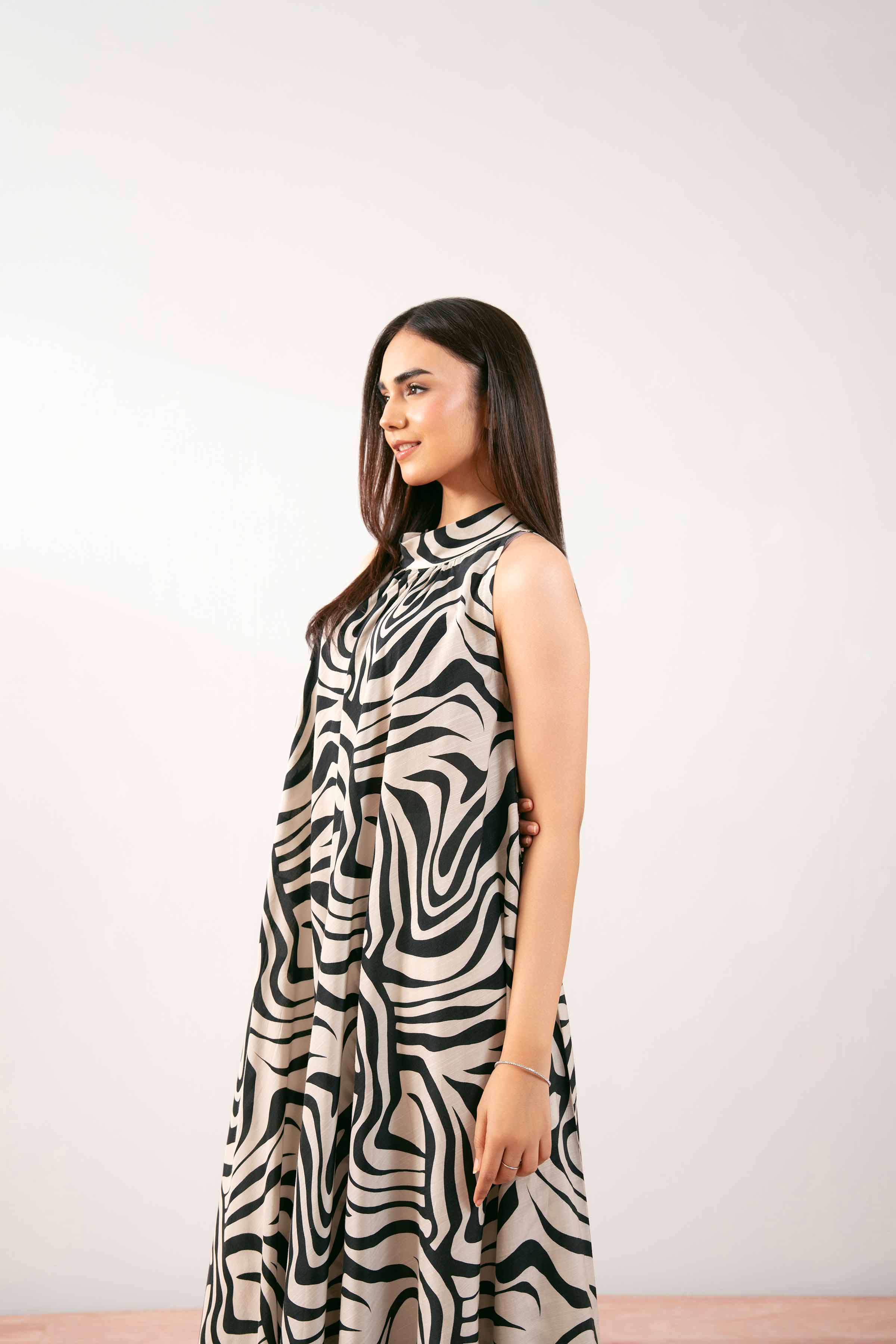 NishatUK - Off White Printed Silk 1-piece ready to wear Long Dress