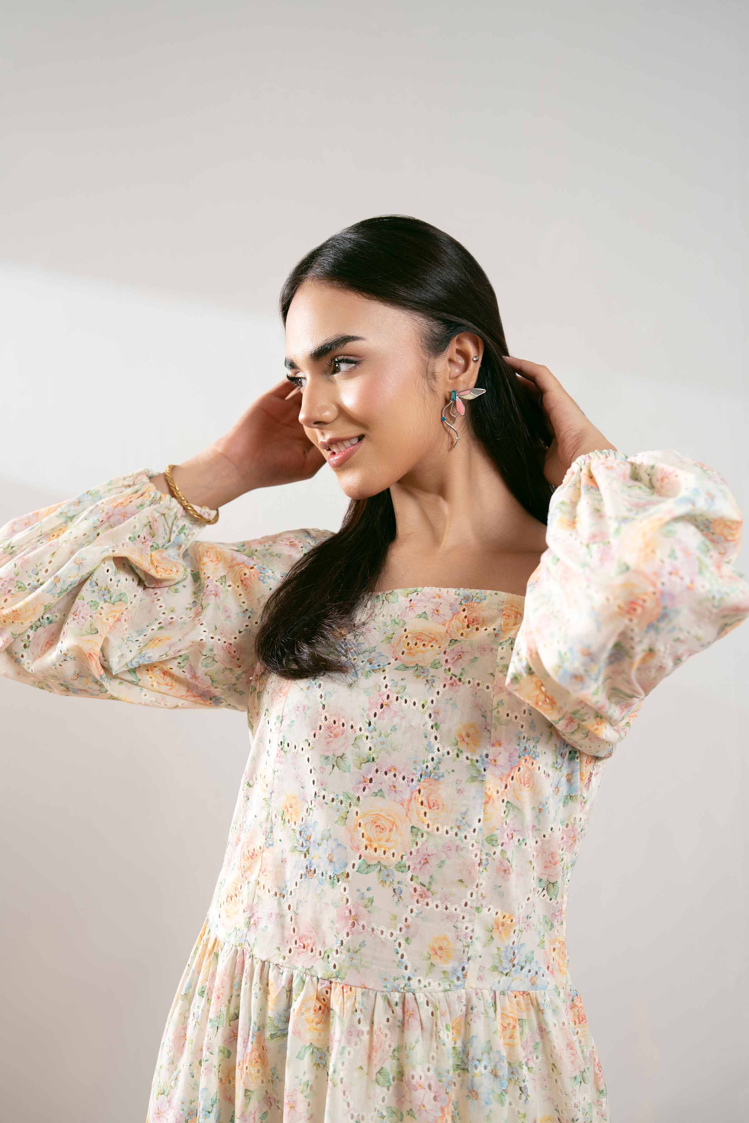 NishatUK - Off White Printed Chicken Kari 1-piece ready to wear Long Dress