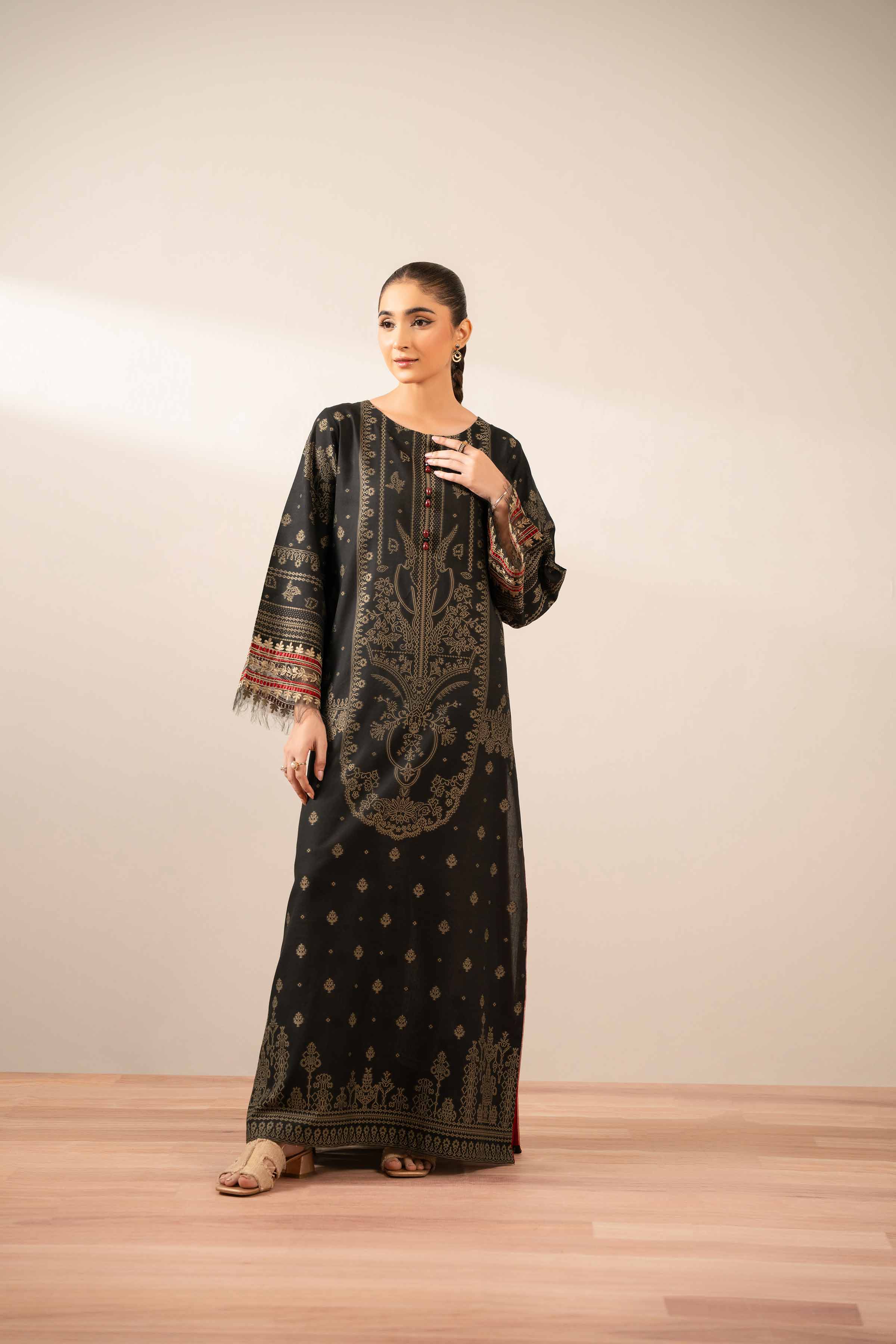 NishatUK - Black Embroidered Jacquard 1-piece ready to wear Fustan