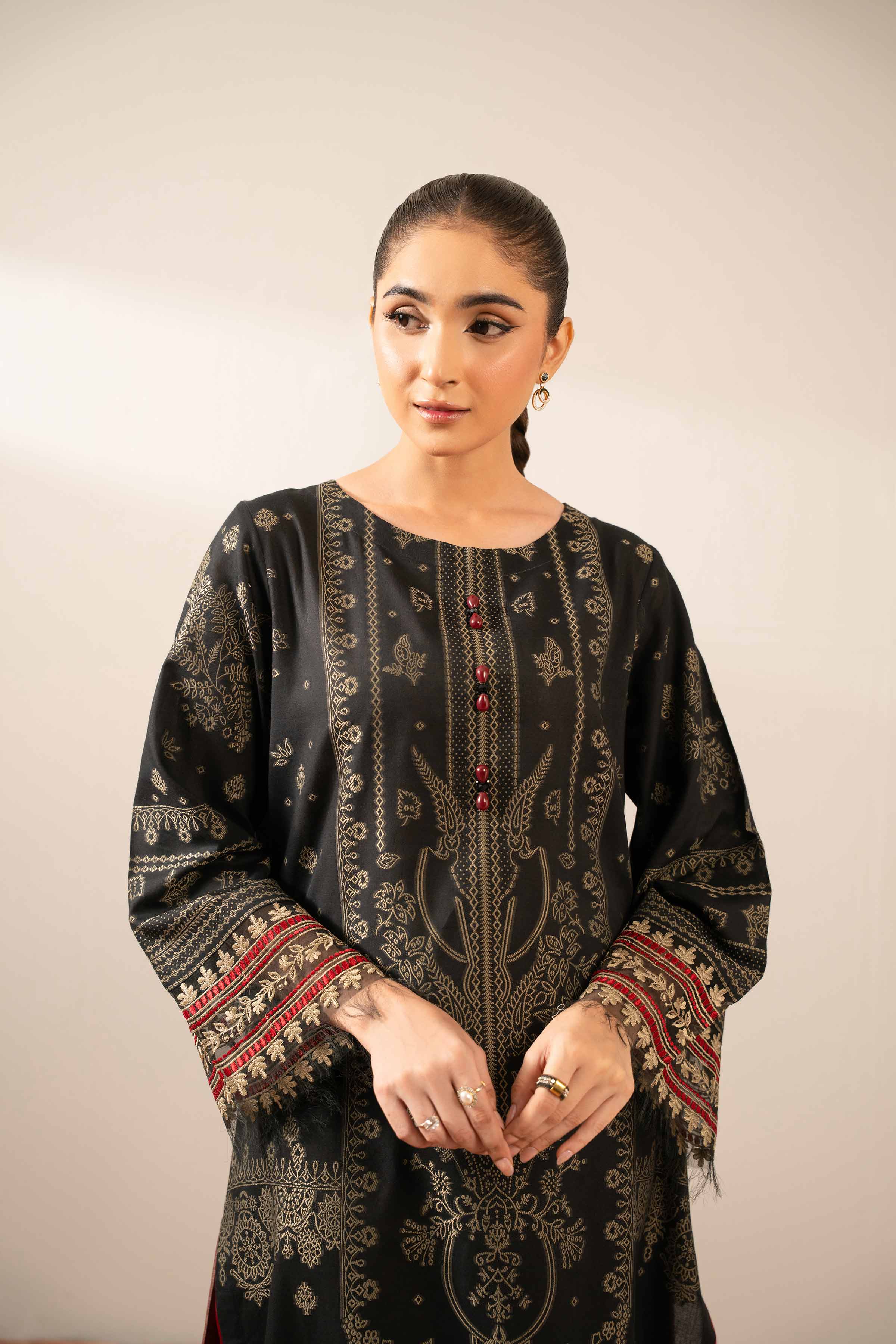 NishatUK - Black Embroidered Jacquard 1-piece ready to wear Fustan