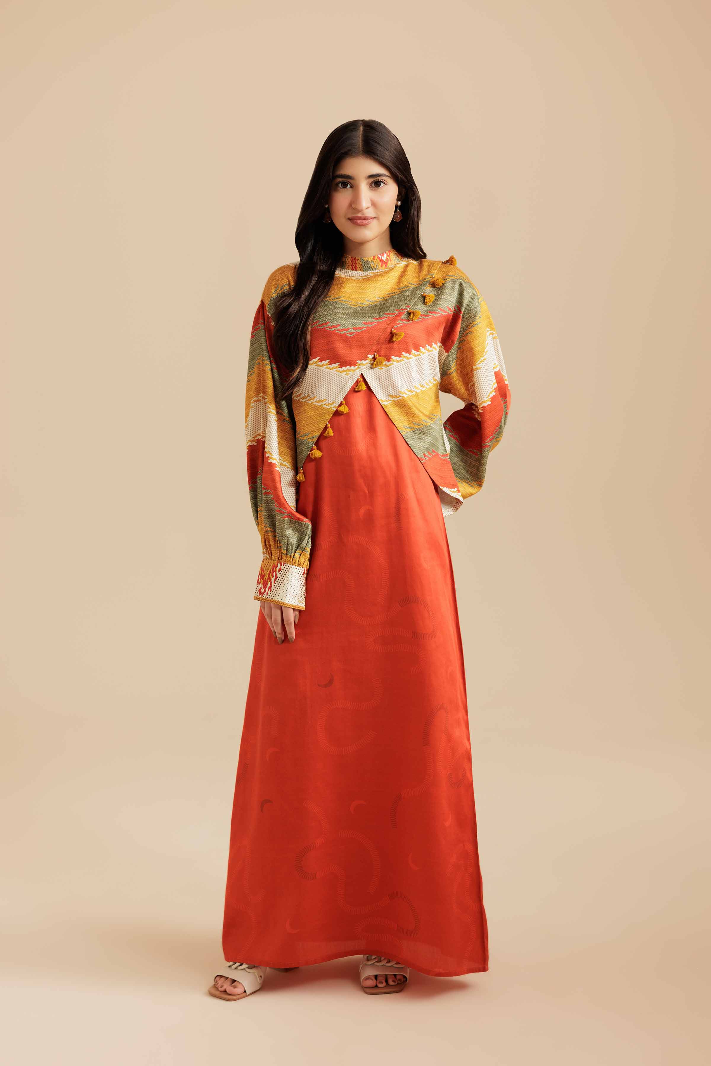 NishatUK - Rust Printed Satin 2-piece ready to wear Fustan