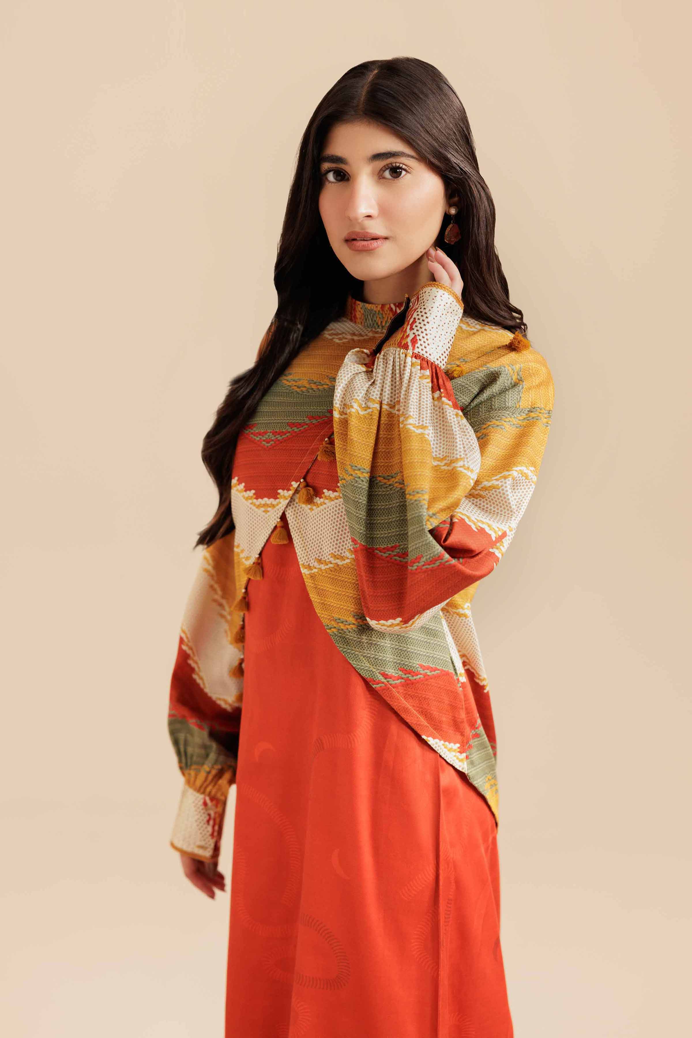 NishatUK - Rust Printed Satin 2-piece ready to wear Fustan