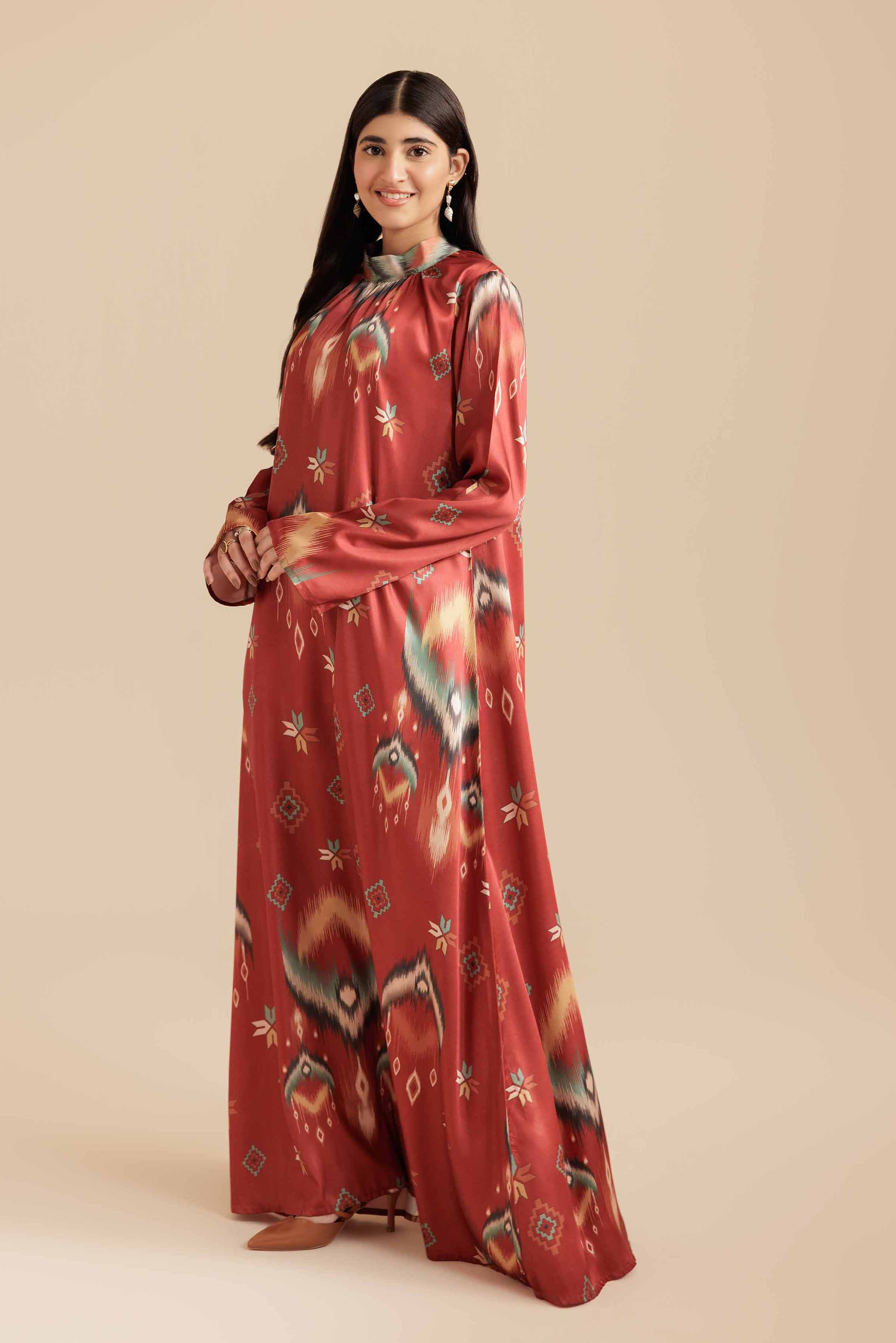 NishatUK - Rust Silk 1-piece ready to wear Long Dress