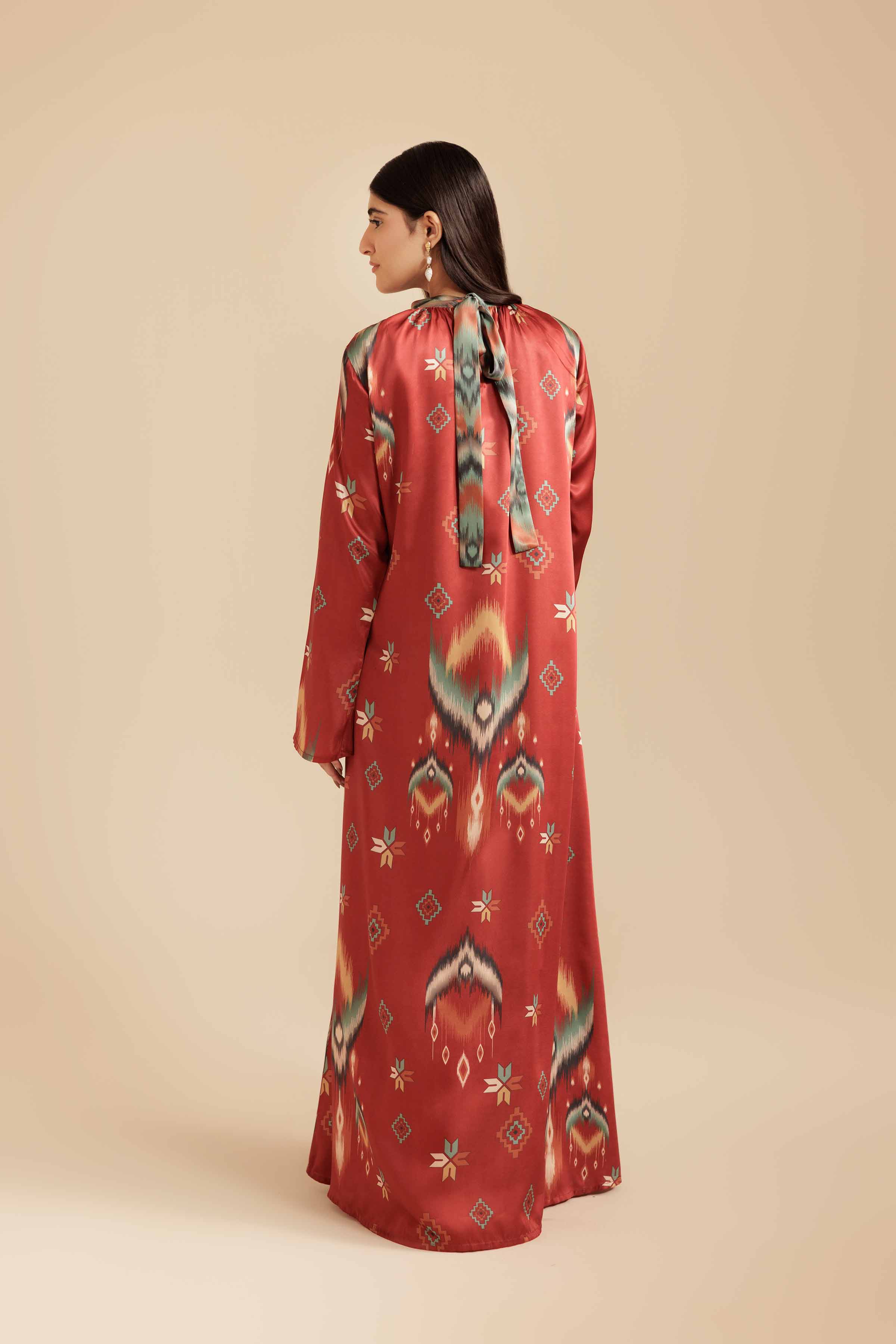 NishatUK - Rust Silk 1-piece ready to wear Long Dress