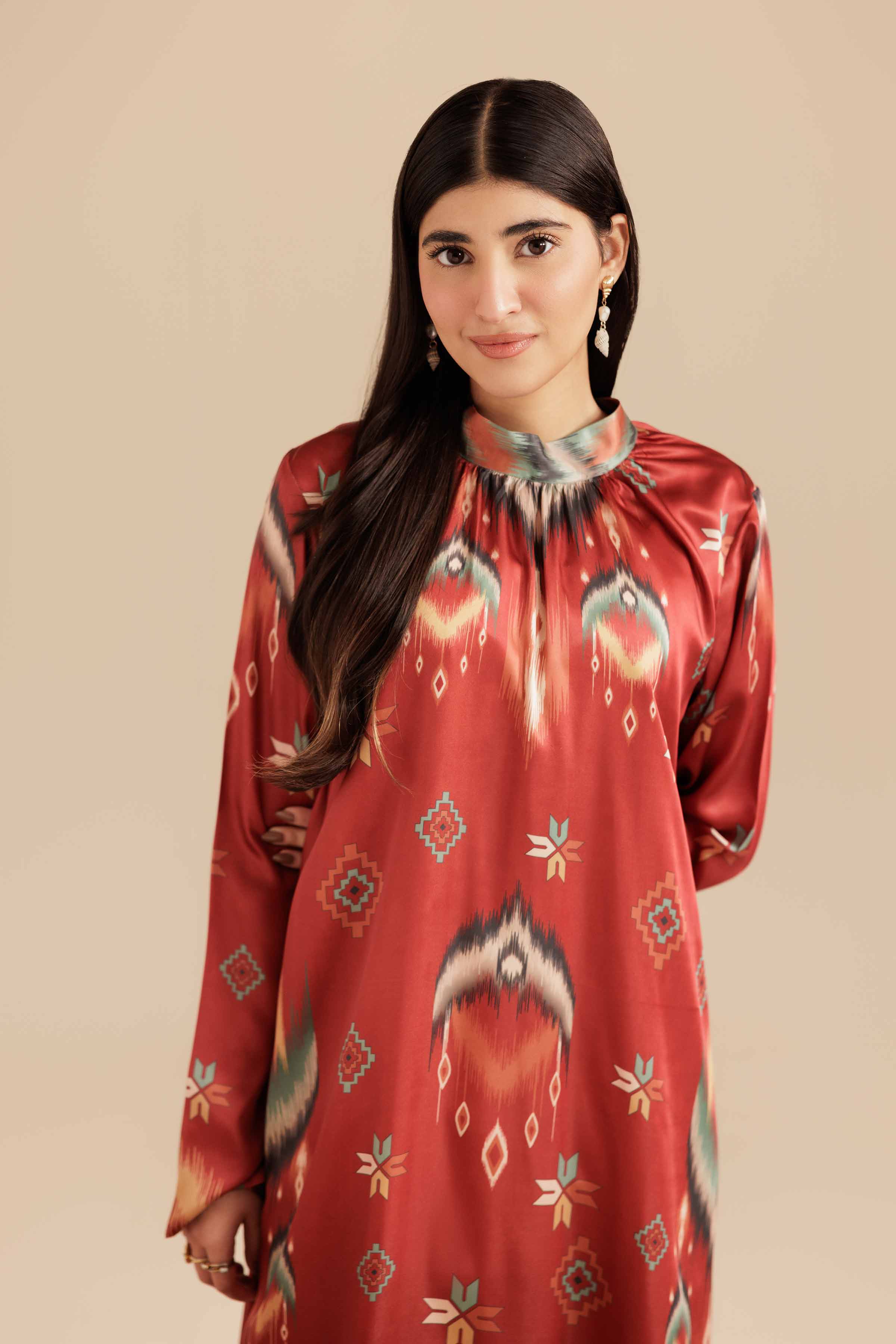 NishatUK - Rust Silk 1-piece ready to wear Long Dress