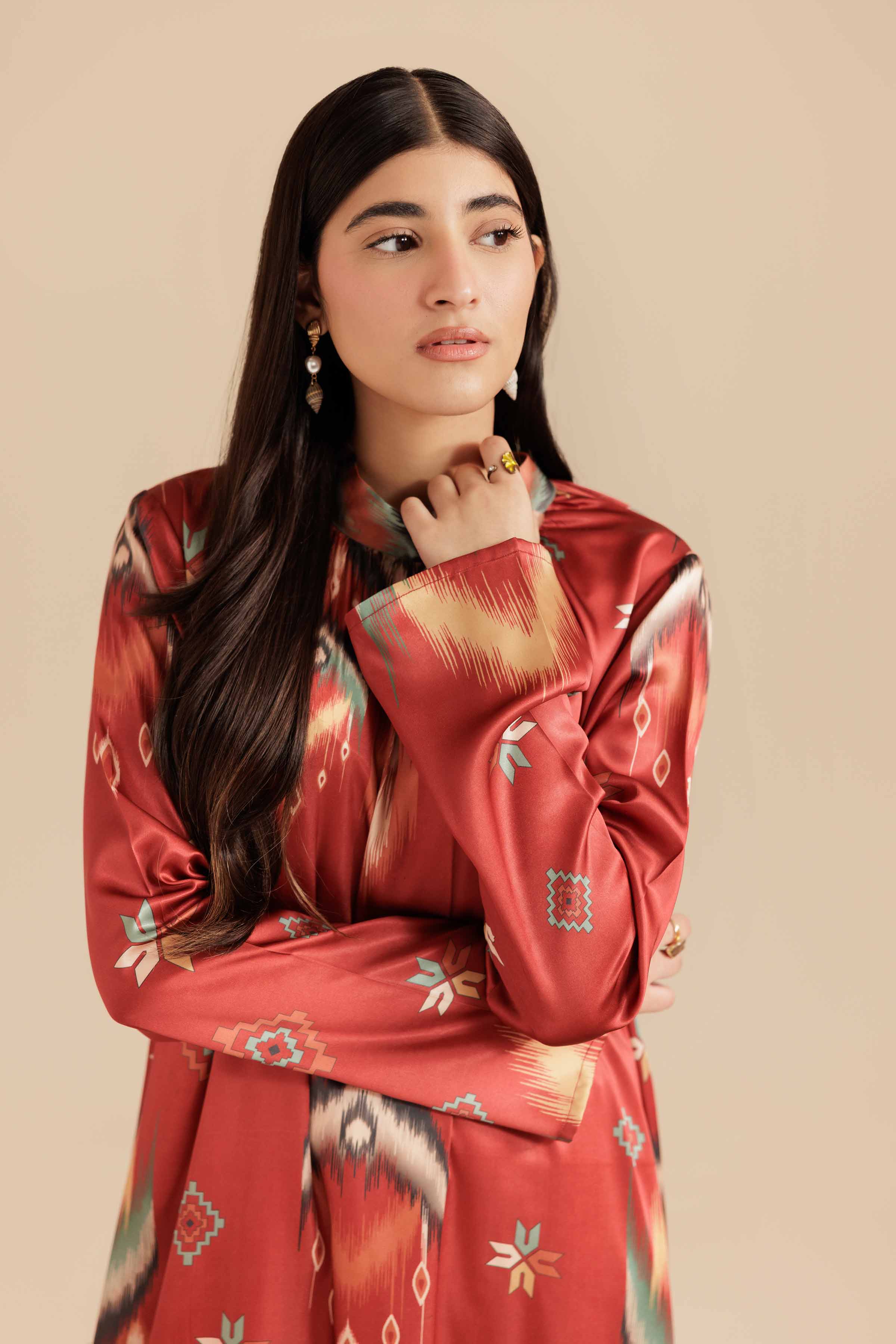 NishatUK - Rust Silk 1-piece ready to wear Long Dress
