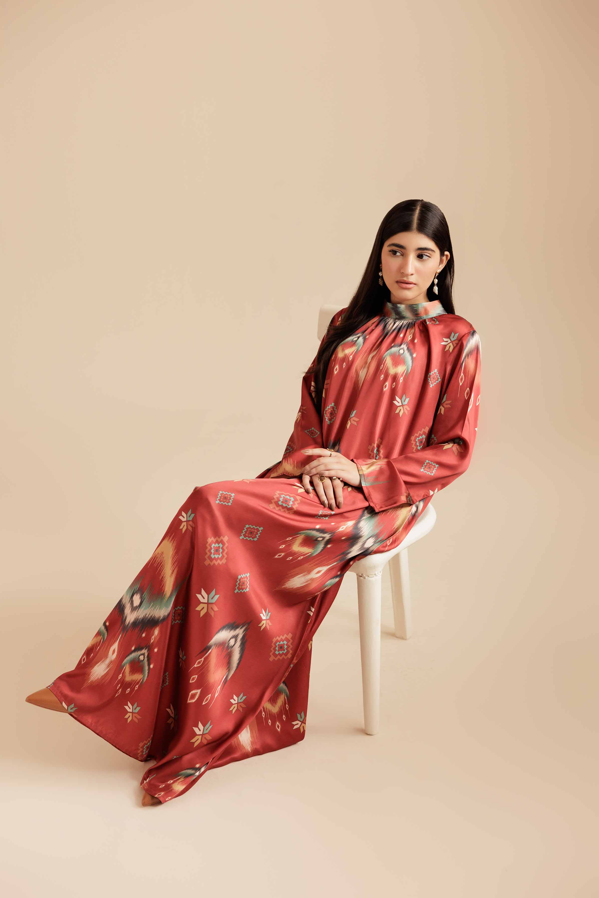 NishatUK - Rust Silk 1-piece ready to wear Long Dress