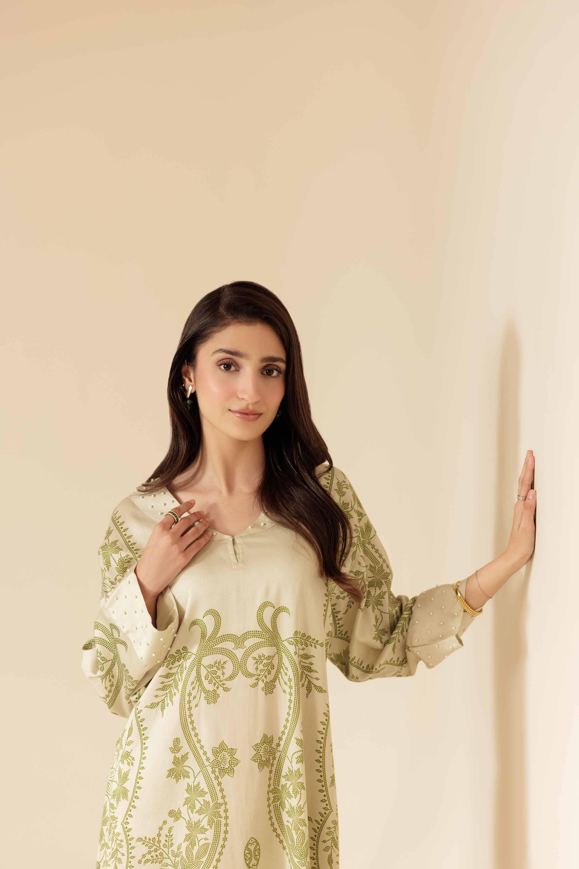 NishatUK - Sage Printed Sateen 1-piece ready to wear Long Dress