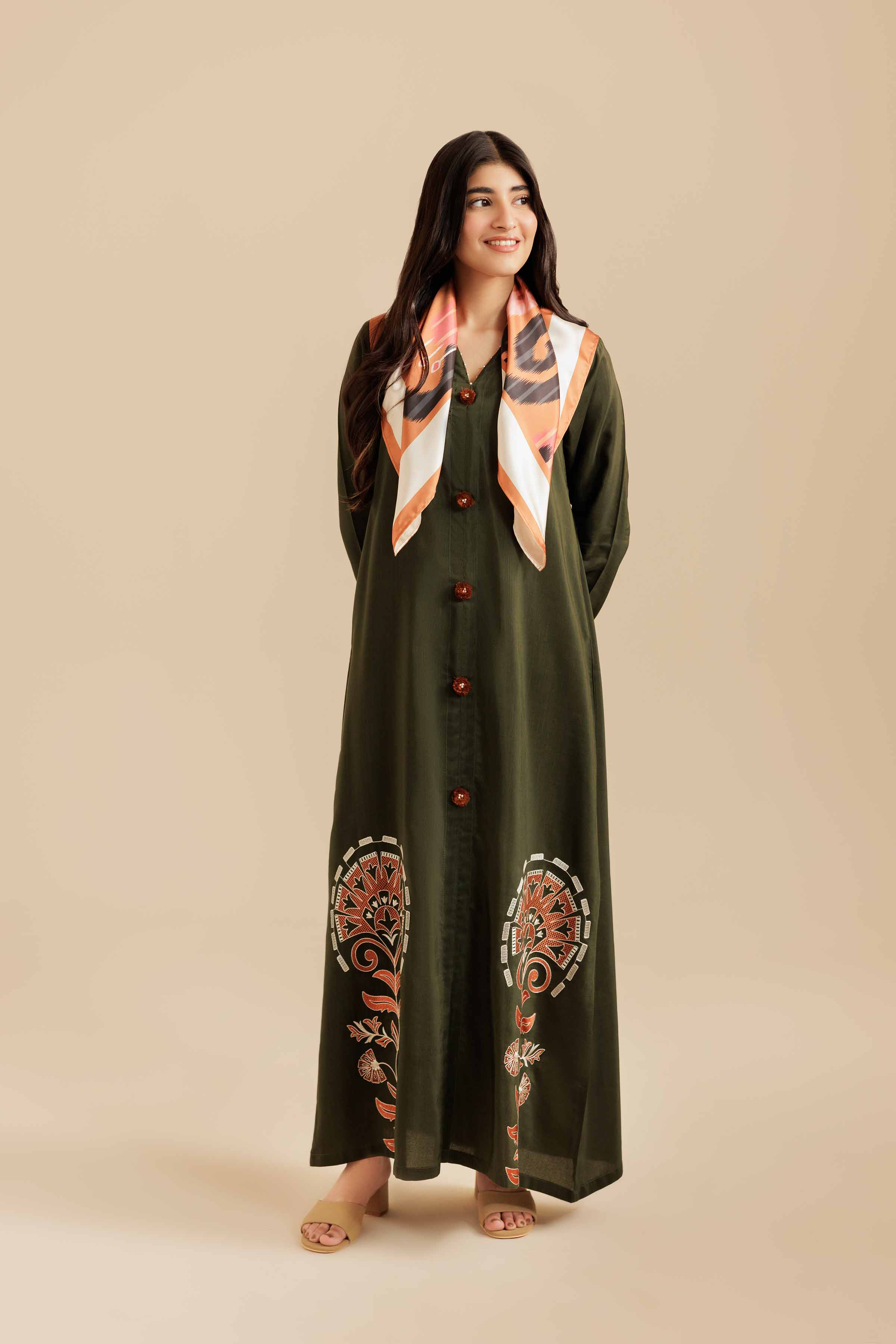 NishatUK - Green Embroidered Silk 2-piece ready to wear Dress