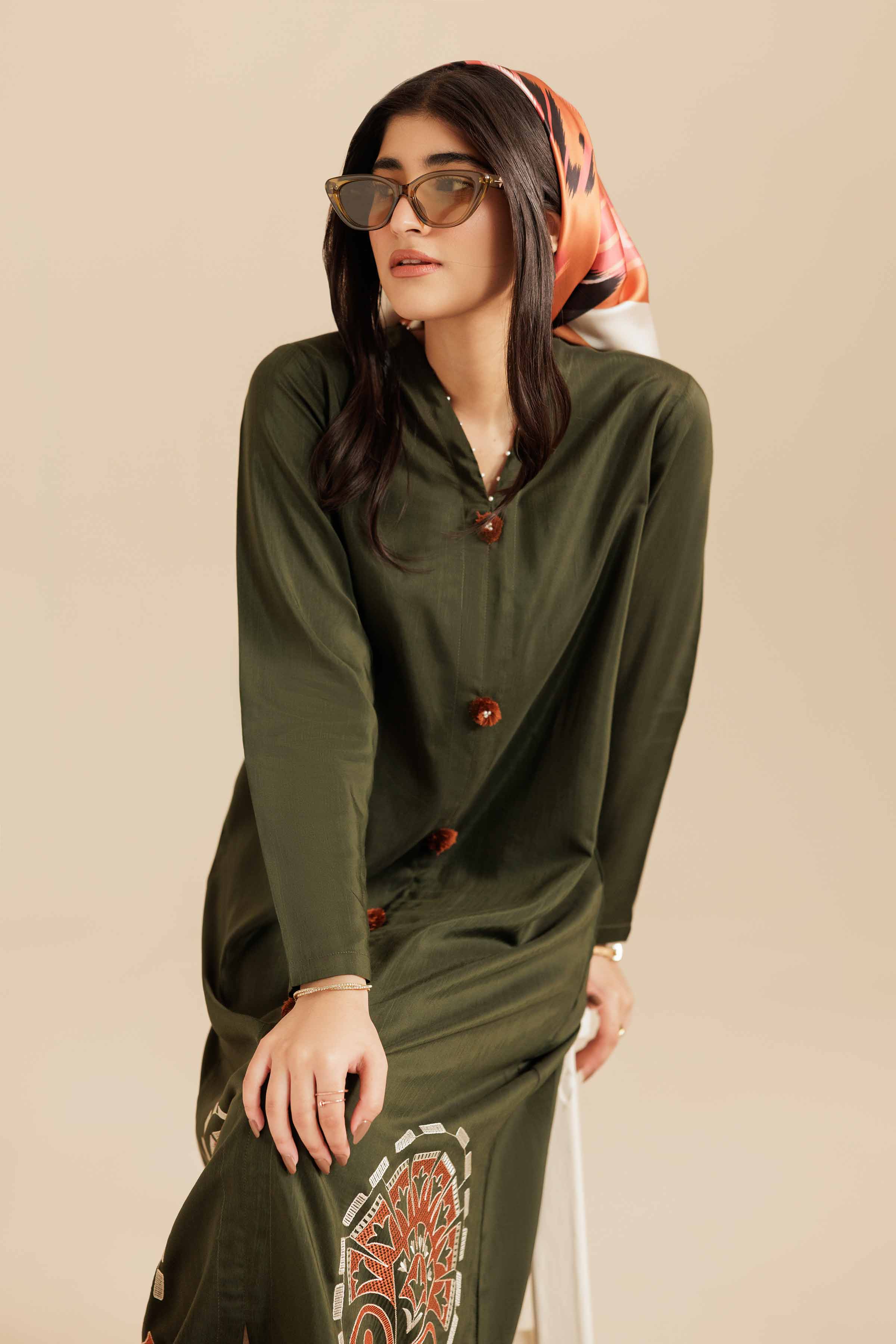 NishatUK - Green Embroidered Silk 2-piece ready to wear Dress
