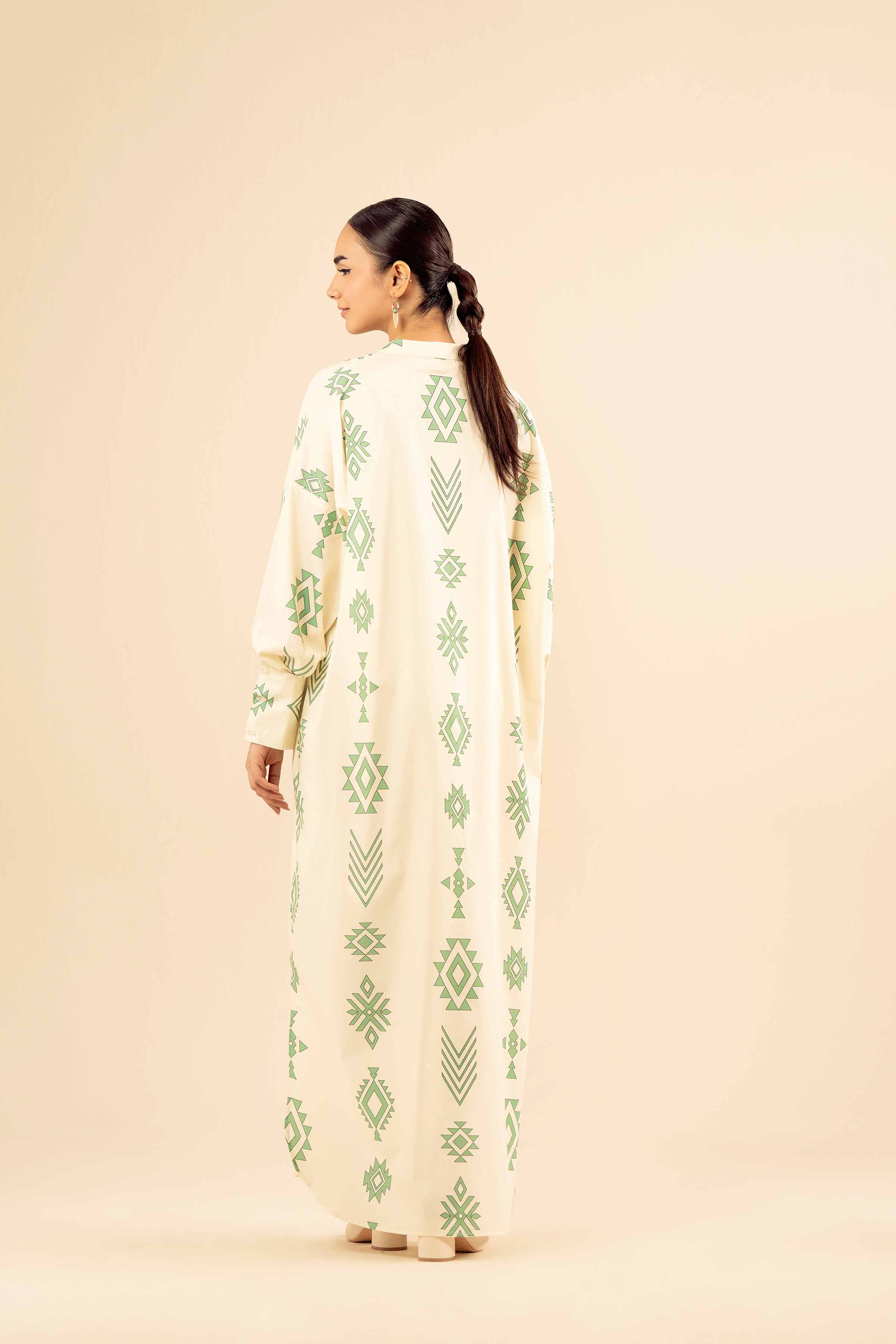 NishatUK - Beige Printed Cotton 1-piece ready to wear Fustan