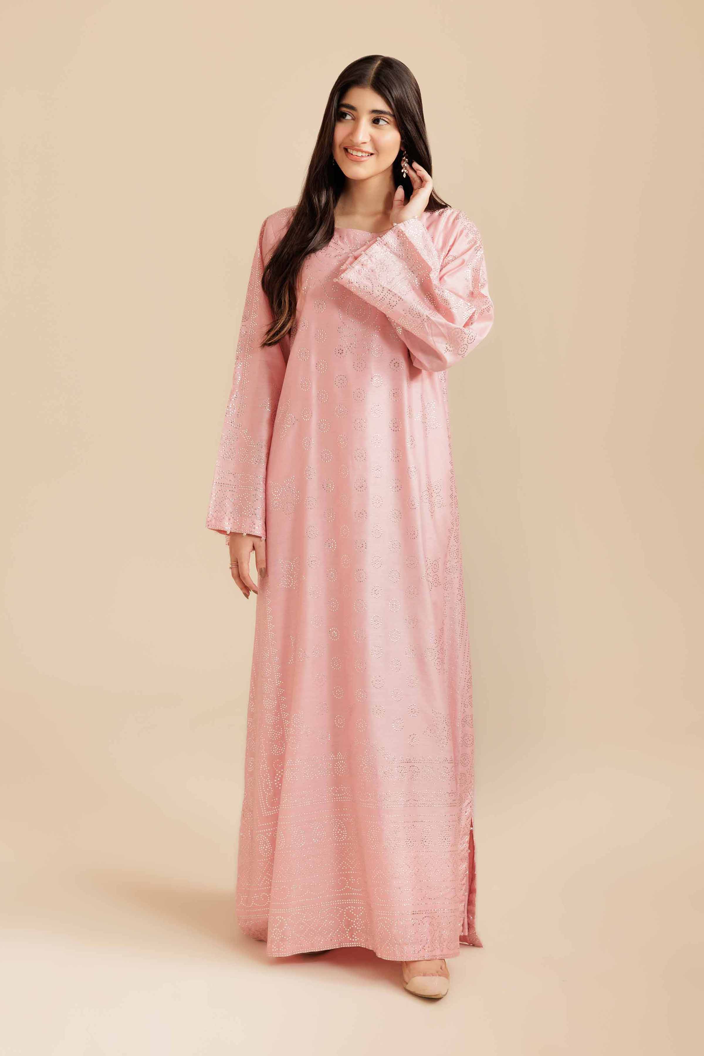 NishatUK - Pink Solids Mukesh 1-piece ready to wear Long Dress