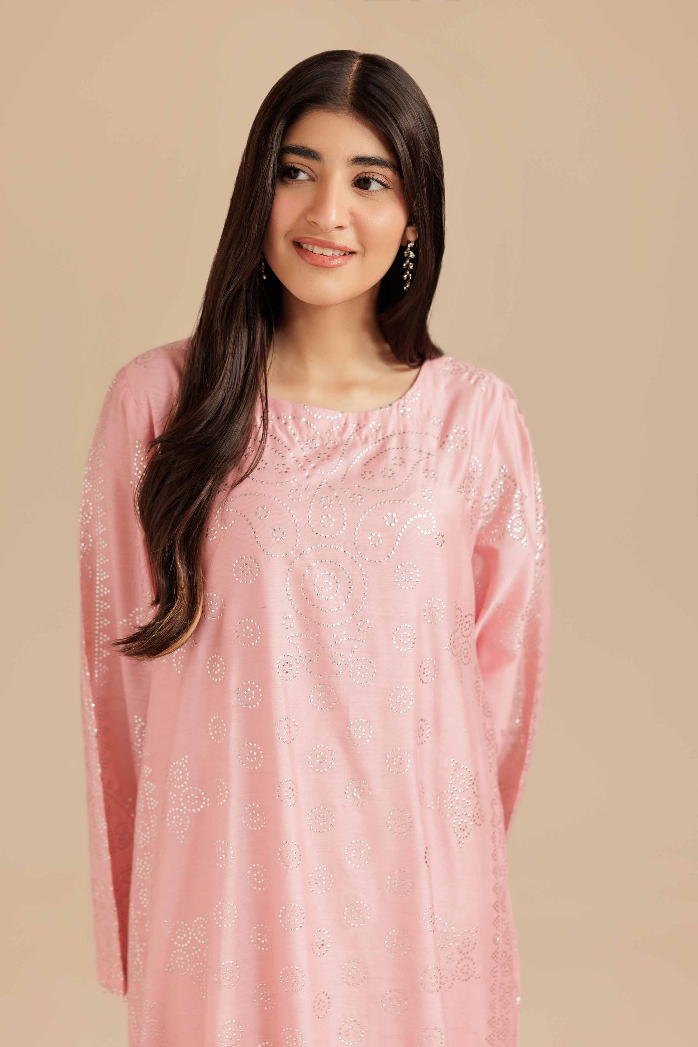 NishatUK - Pink Solids Mukesh 1-piece ready to wear Long Dress