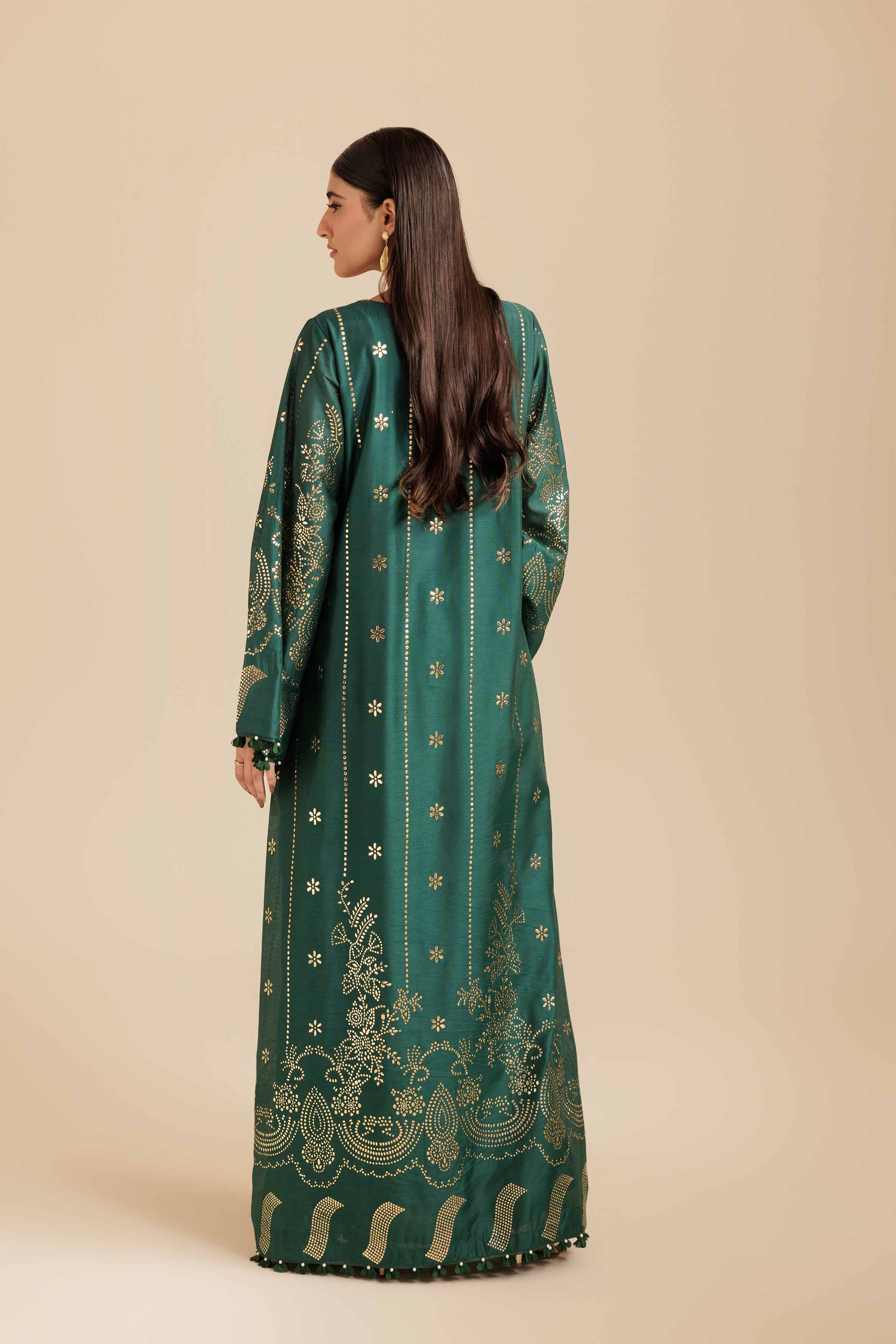 NishatUK - Dark Green Mukesh 1-piece ready to wear Long Dress