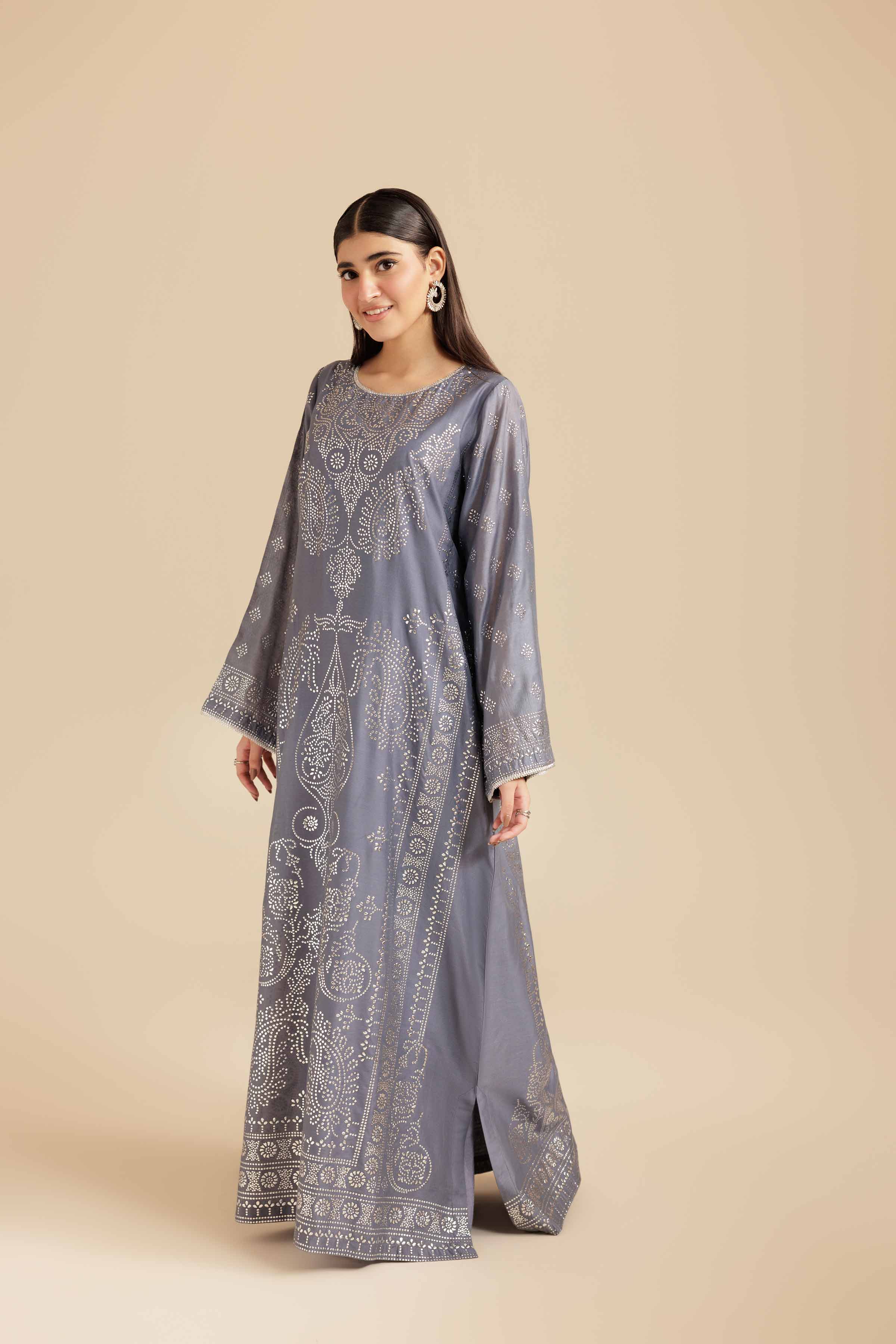 NishatUK - Blue Solids Mukesh 1-piece ready to wear Long Dress