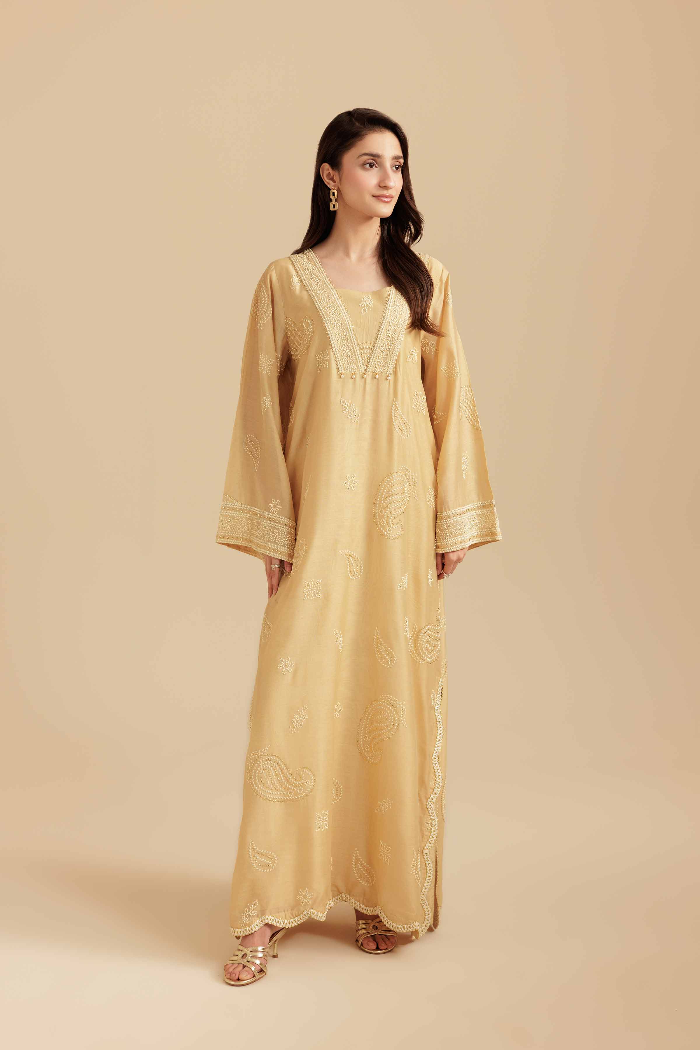 NishatUK - Beige Solids Mukesh 1-piece ready to wear Shirt