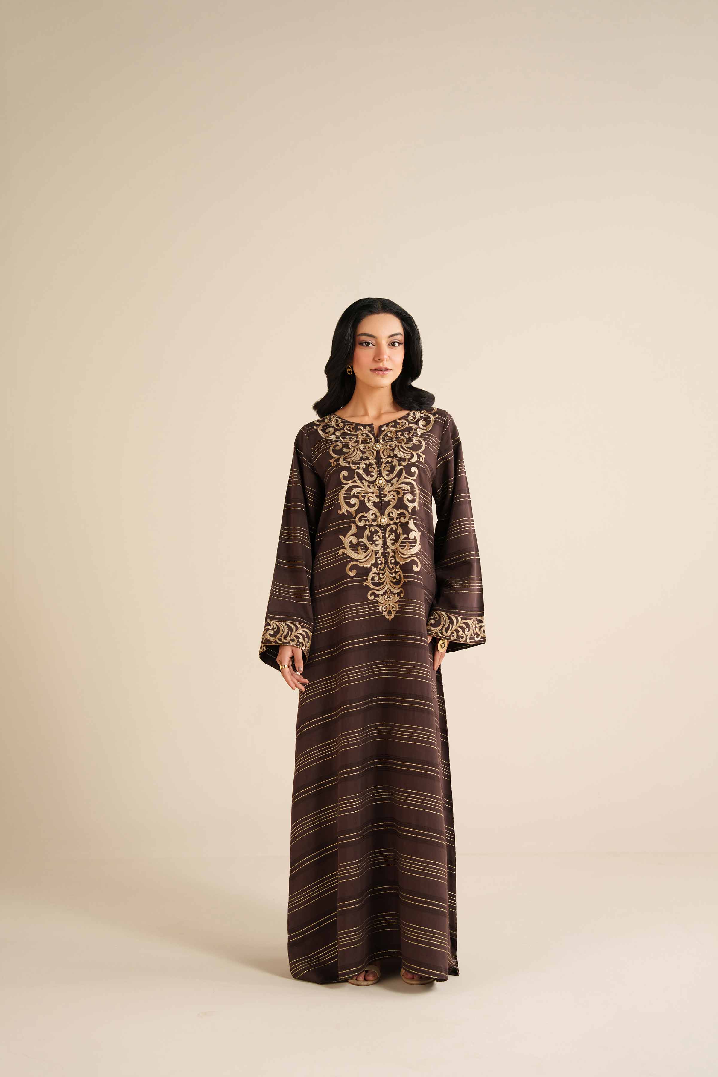NishatUK - Brown Fancy Gold 1-piece ready to wear Long Dress