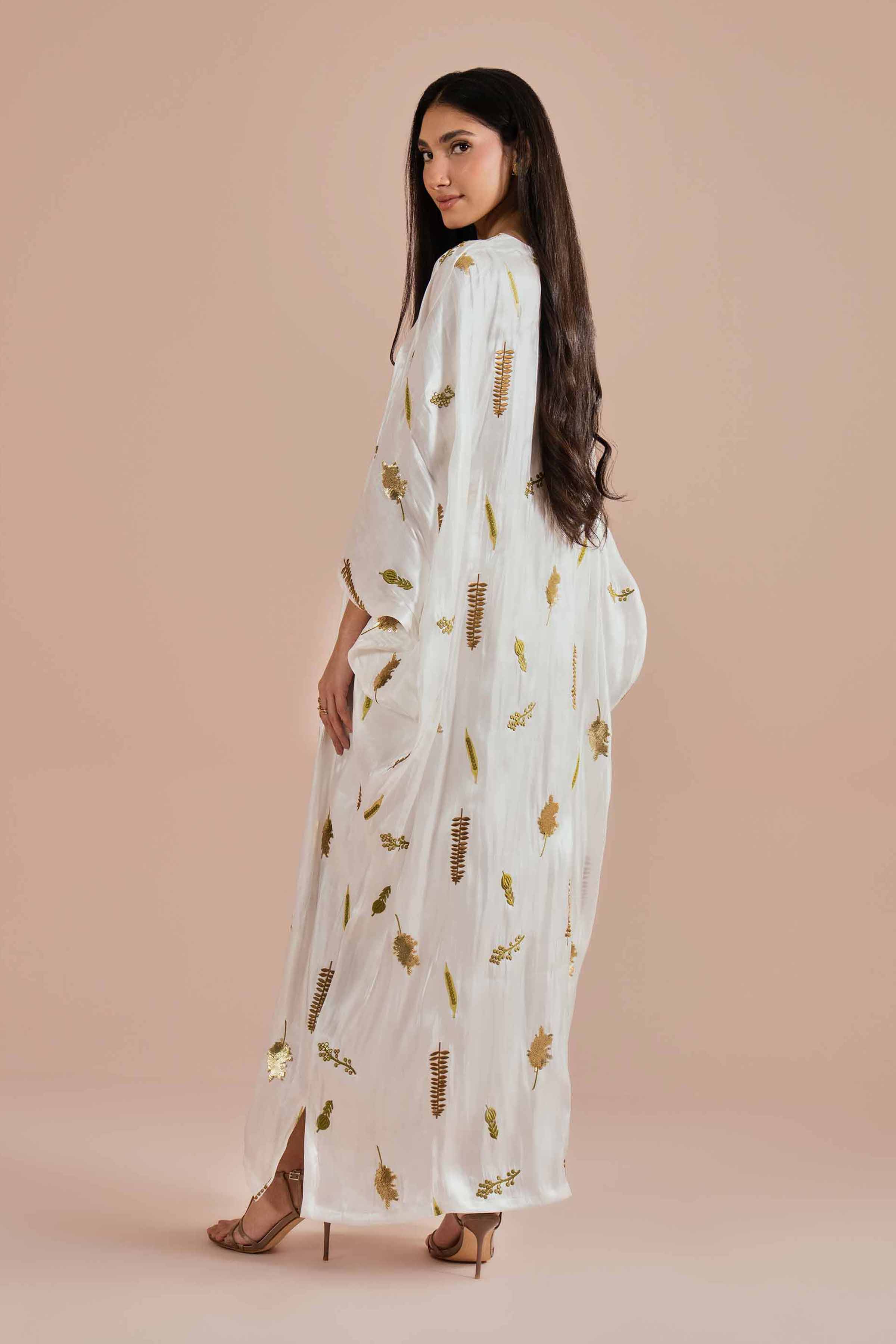 NishatUK - White Embroidered Shimer Satin 1-piece ready to wear dress