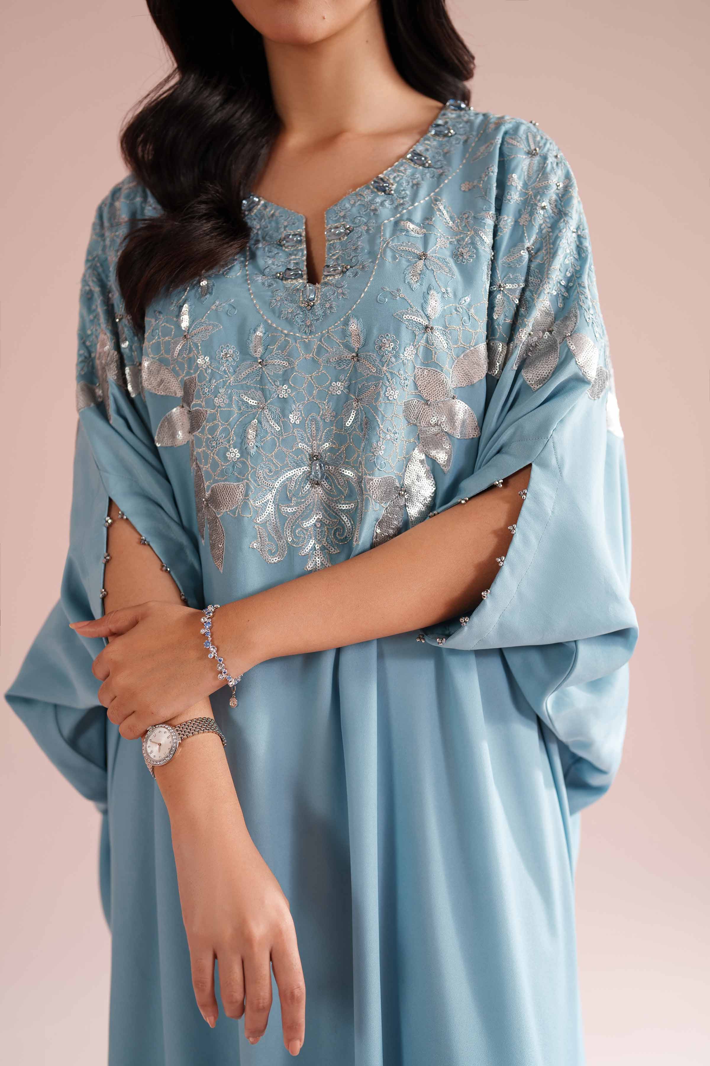 NishatUK - Blue Embroidered Grip 1-piece ready to wear dress