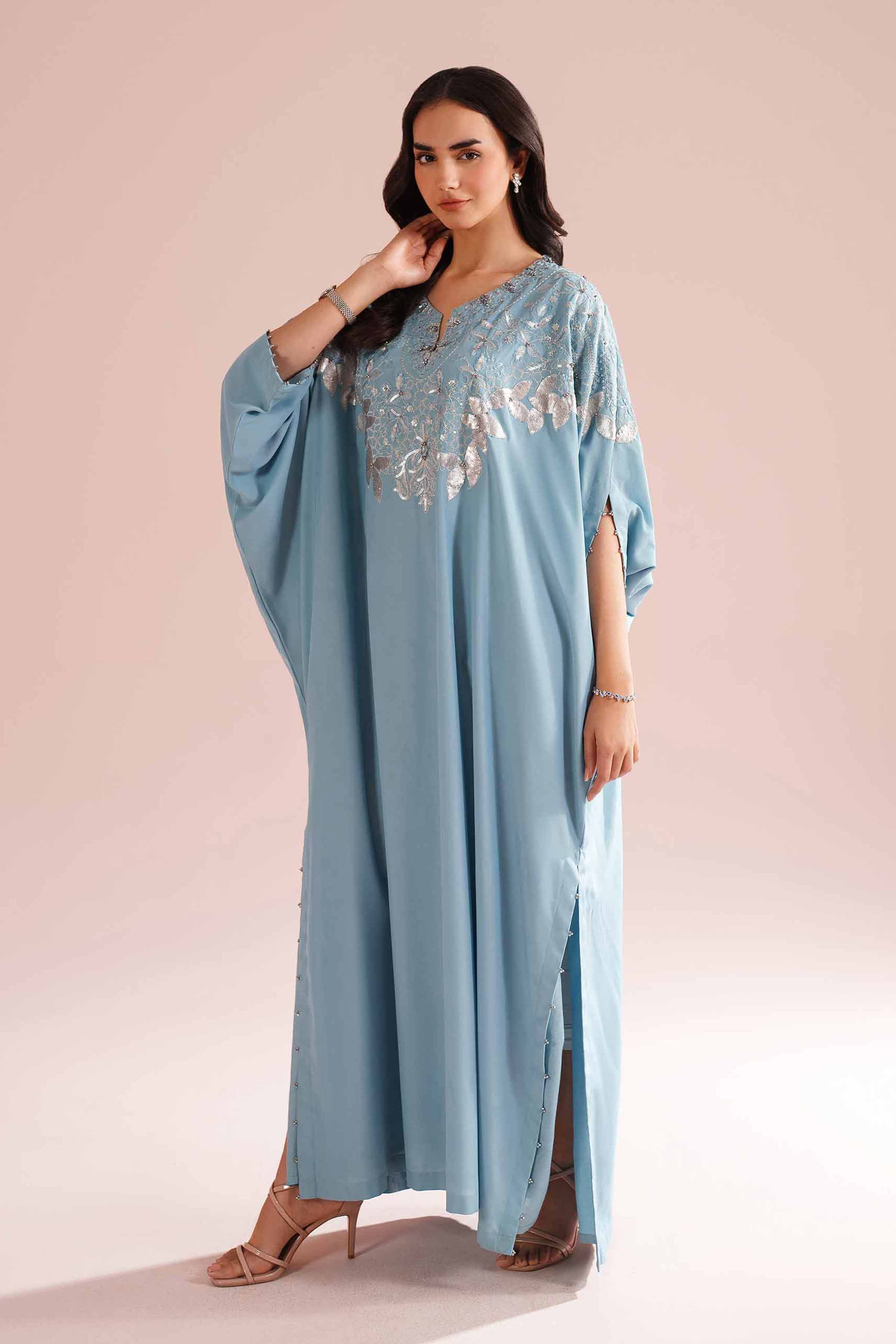 NishatUK - Blue Embroidered Grip 1-piece ready to wear dress