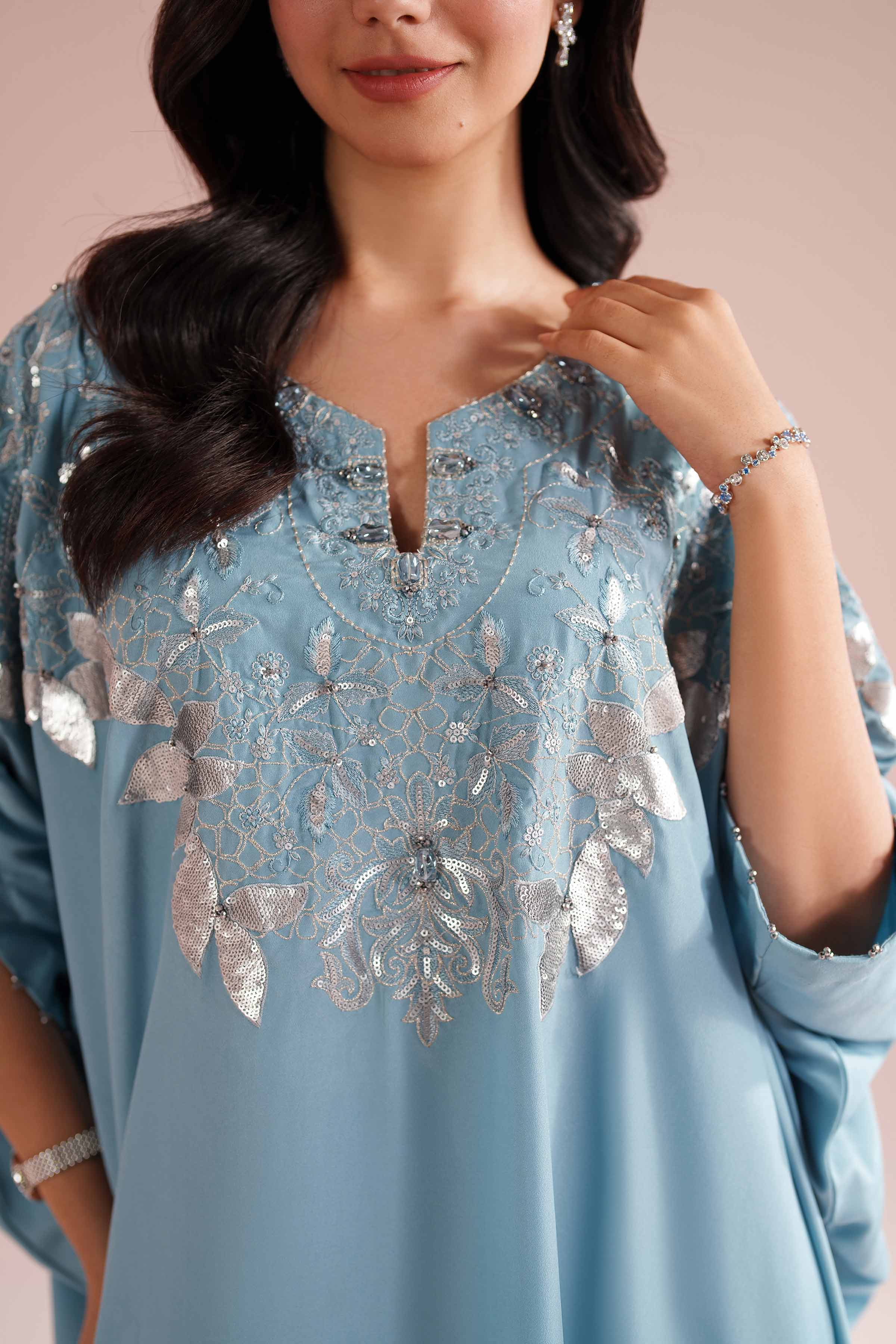 NishatUK - Blue Embroidered Grip 1-piece ready to wear dress