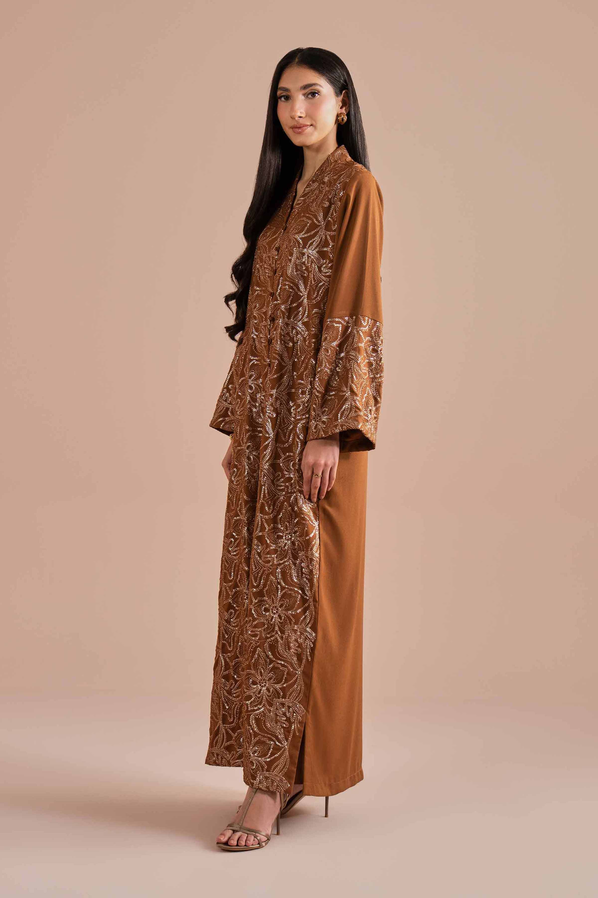 NishatUK - Brown Embroidered Georgette 1-piece ready to wear dress