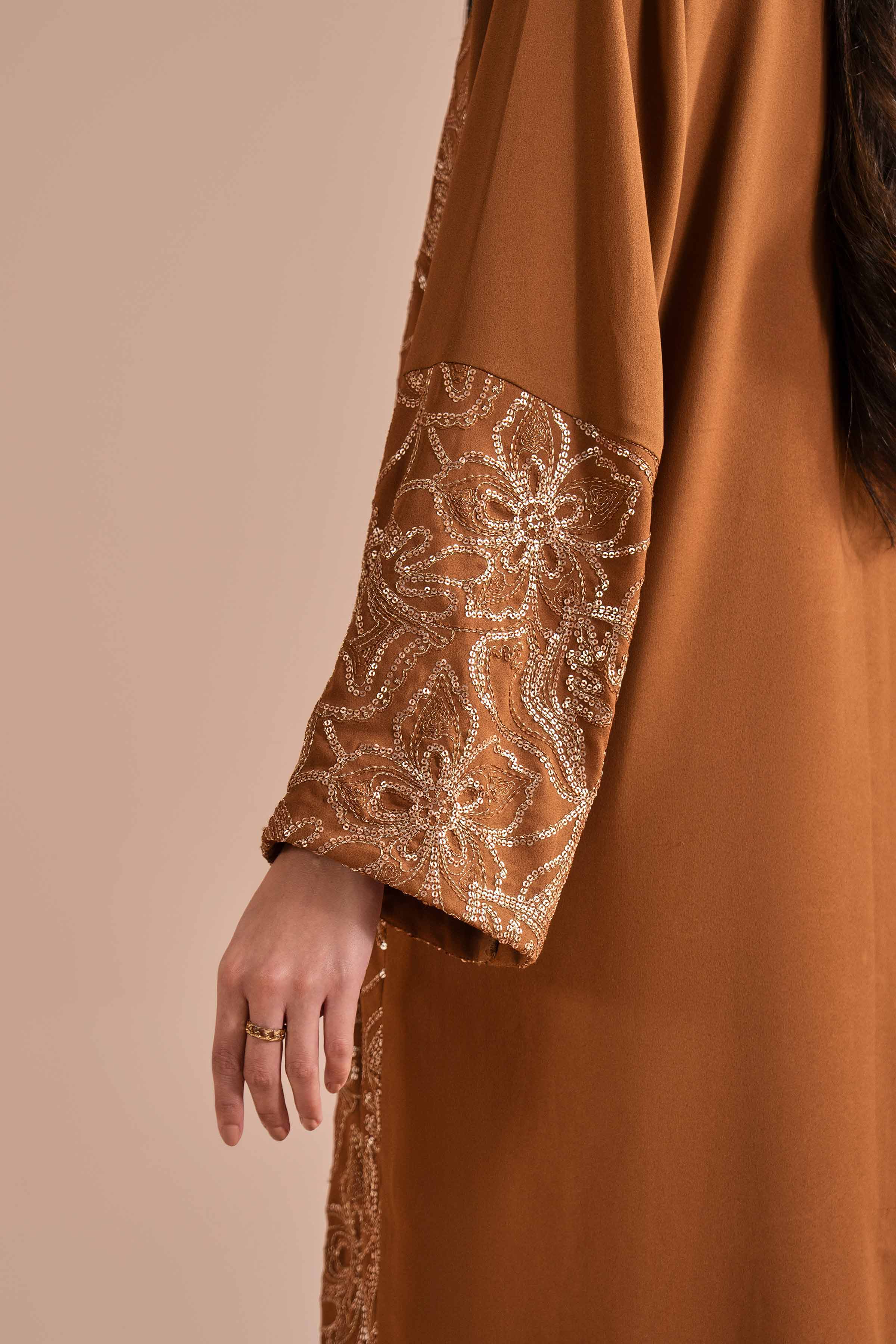 NishatUK - Brown Embroidered Georgette 1-piece ready to wear dress