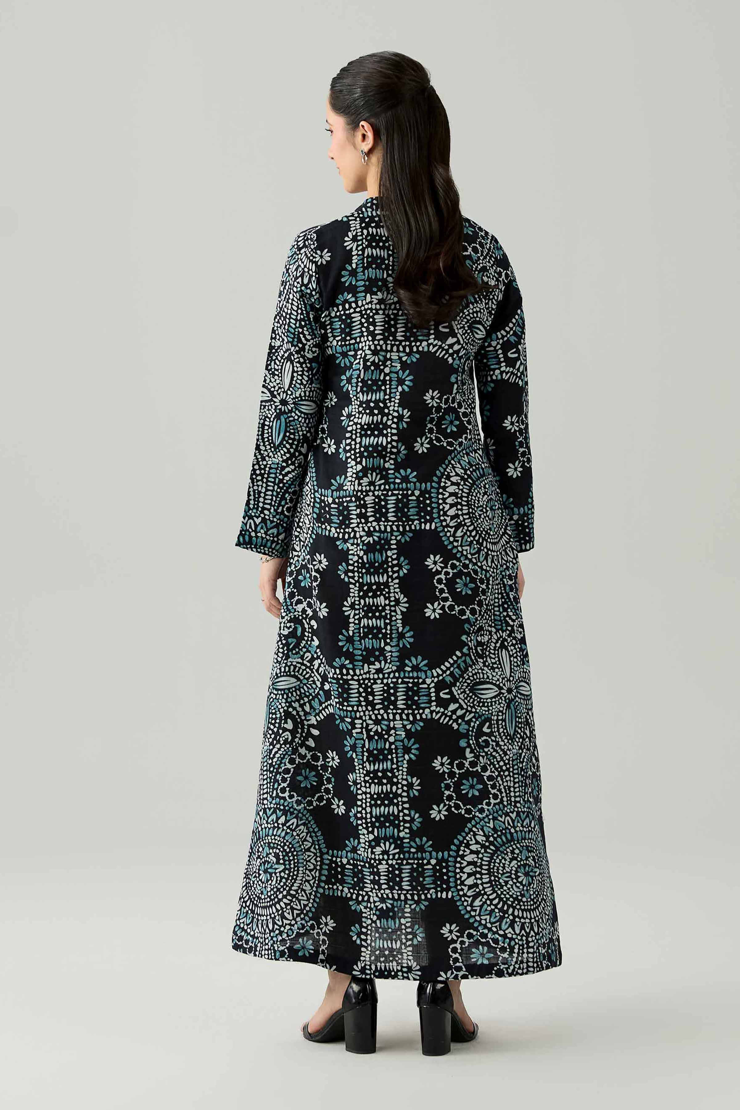 Nishat UK - Black Printed Dobby 1 Piece ready to wear Long Dress