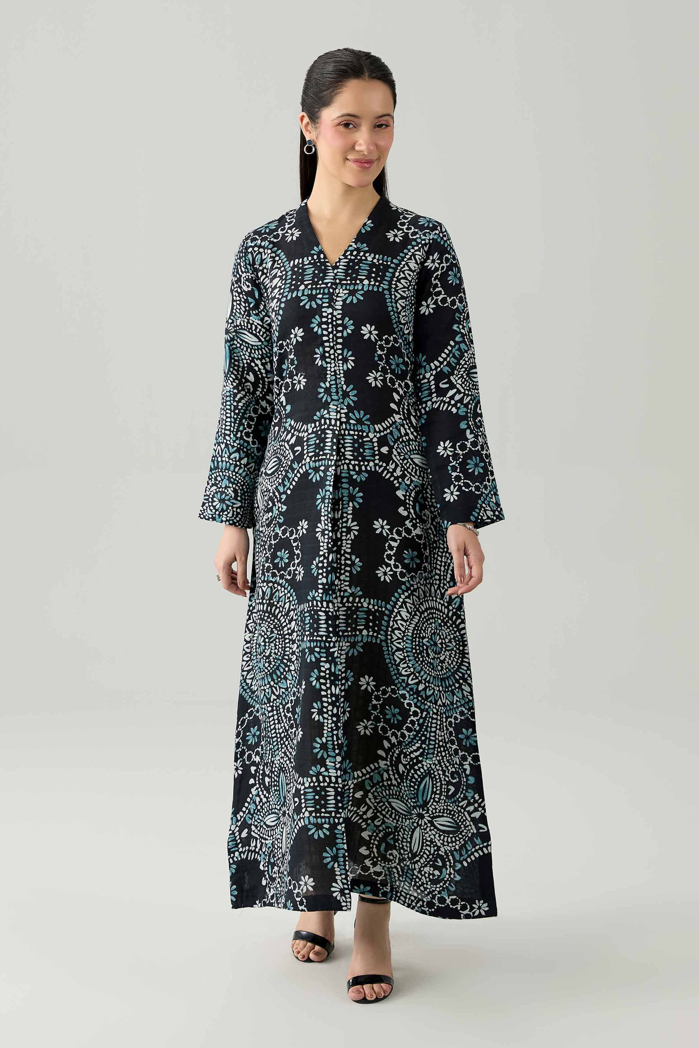 Nishat UK - Black Printed Dobby 1 Piece ready to wear Long Dress