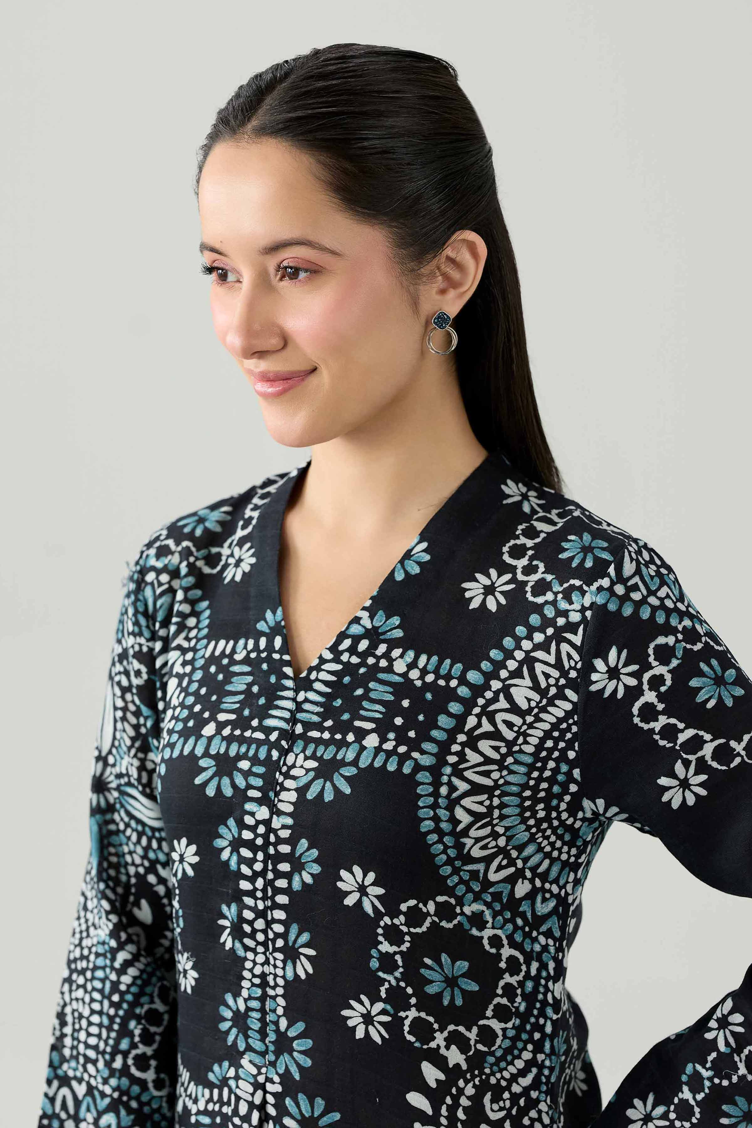 Nishat UK - Black Printed Dobby 1 Piece ready to wear Long Dress
