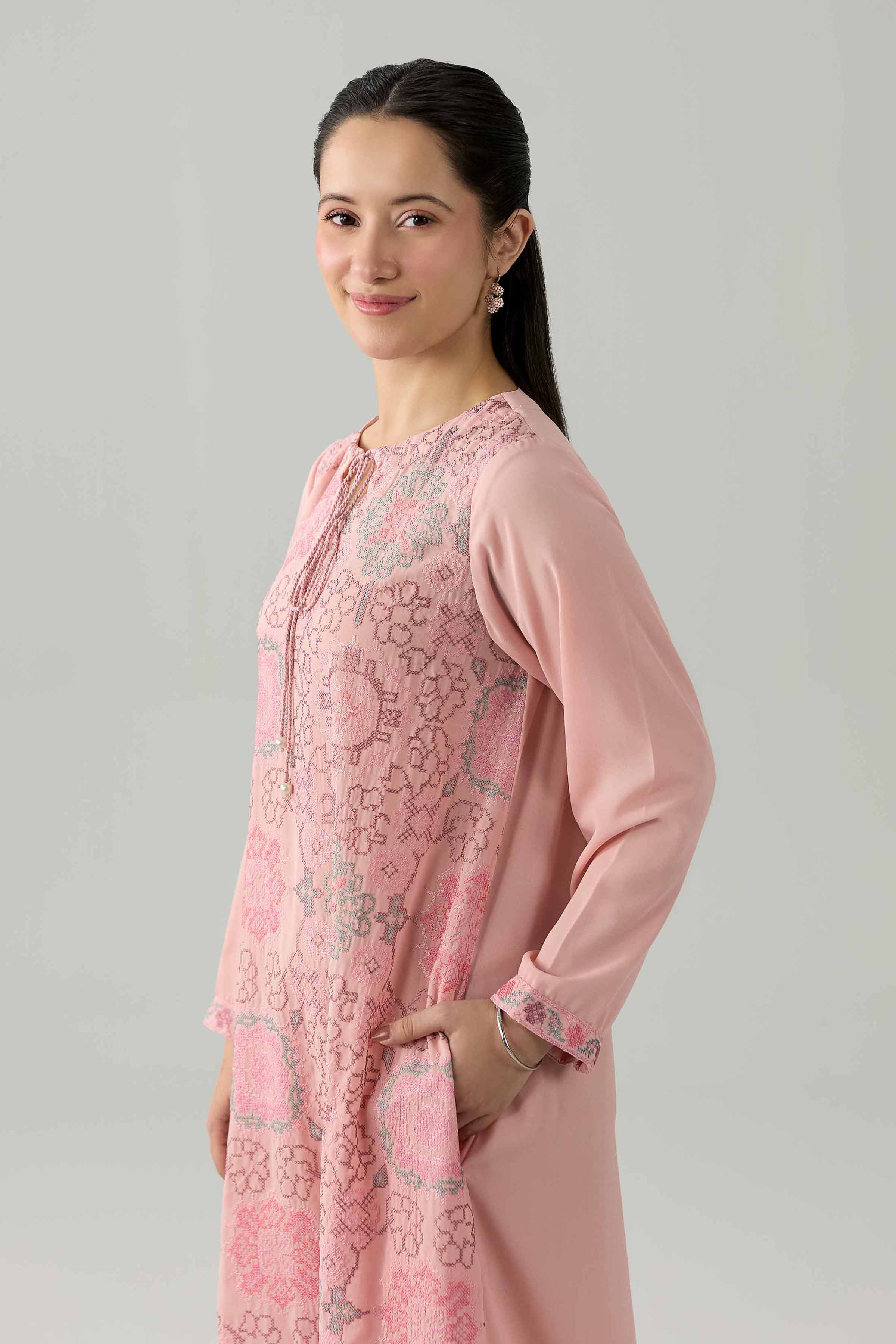 Nishat UK - Pink Embroidered Viscose 1 Piece ready to wear Long Dress
