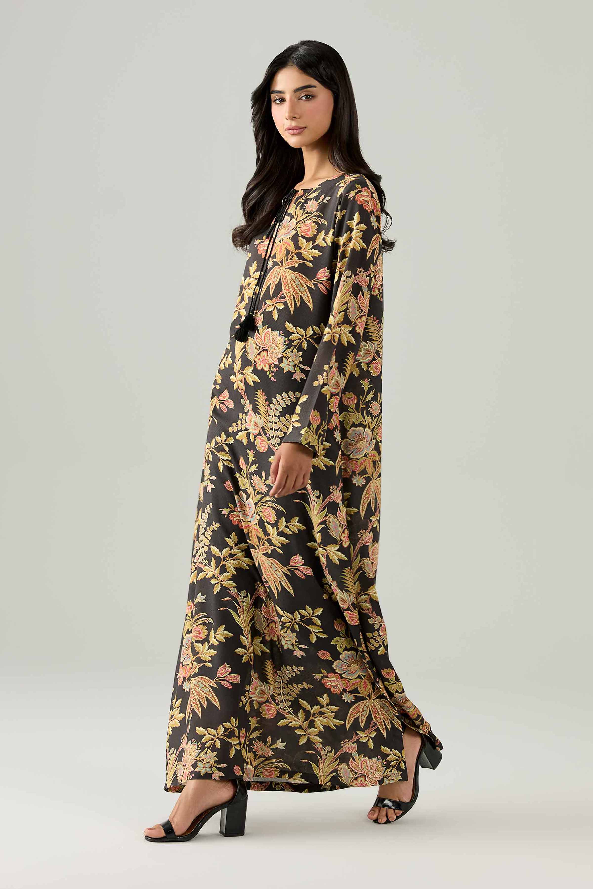 Nishat UK - Black Printed Dobby 1 Piece ready to wear long dress